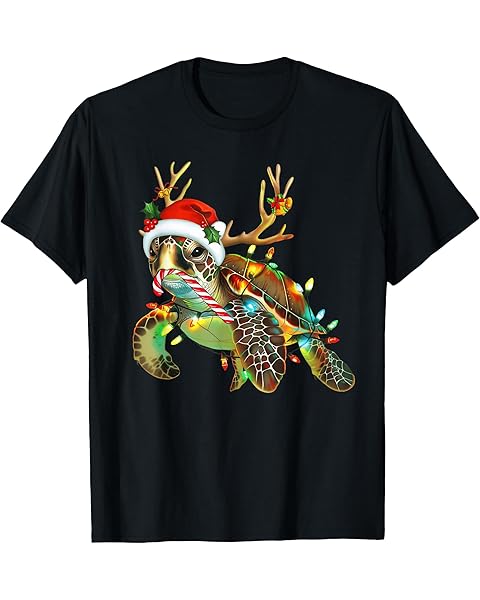 Sea Turtle Christmas Lights Santa Hat Merry Christmas 2024 T-Shirt