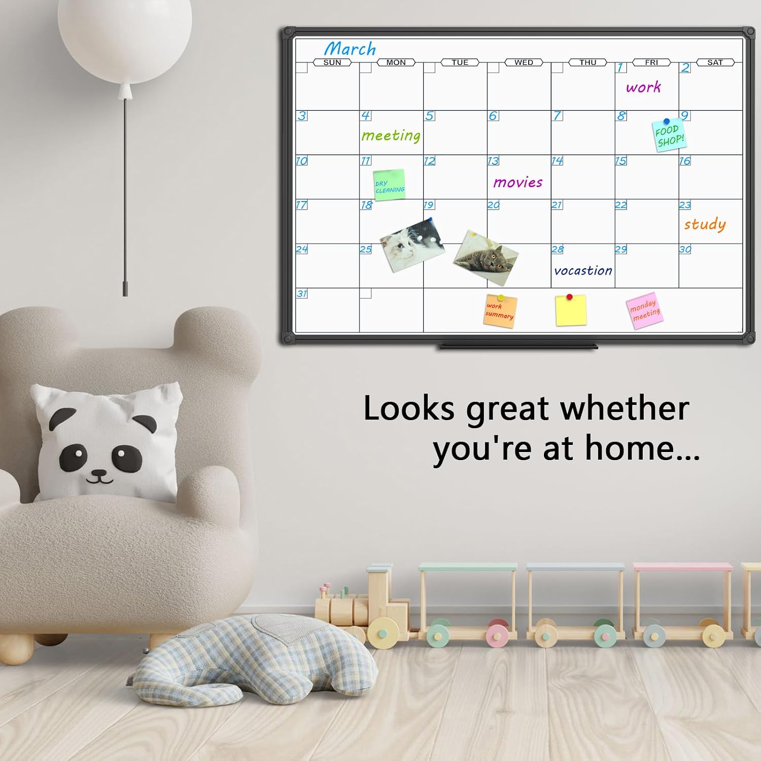 JILoffice Dry Erase Calendar Whiteboard - Magnetic White Board Calendar Monthly 48 X 36 Inch, Black Aluminum Frame Wall Mounted Board for Office Home and School