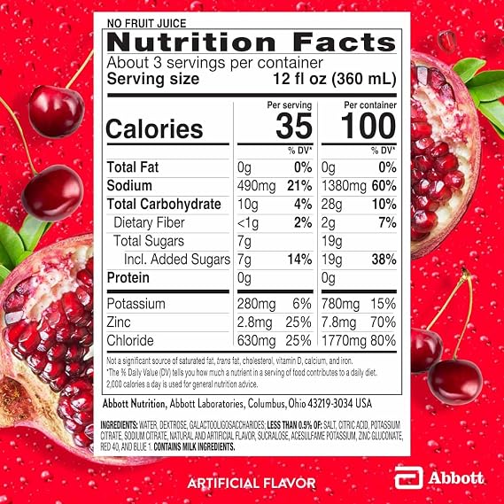 Pedialyte AdvancedCare Plus Electrolyte Hydration Drink, Has 33% More Electrolytes and Has PreActiv Prebiotics, Chilled Cherry Pomegranate, 1 Liter