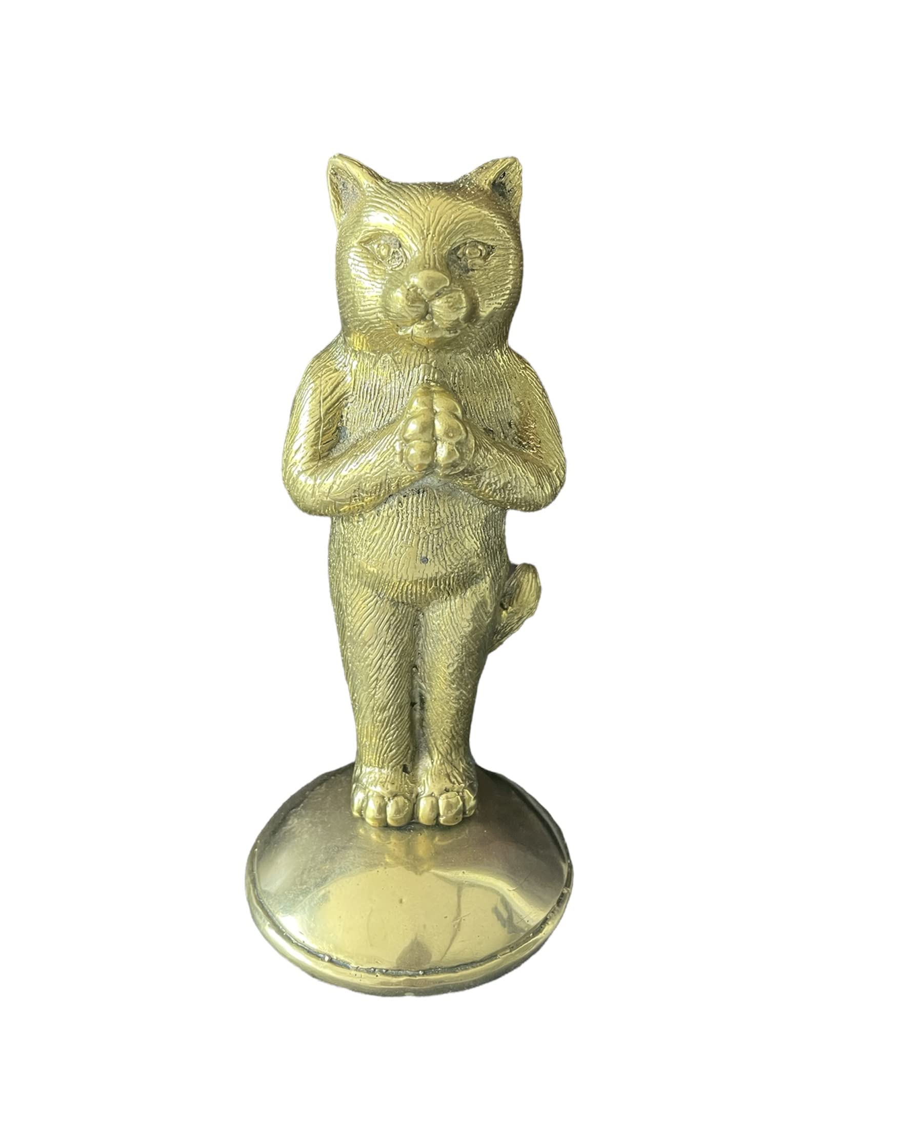 Figurine chat priant en laiton pour étagère de salon et bureau apaisant