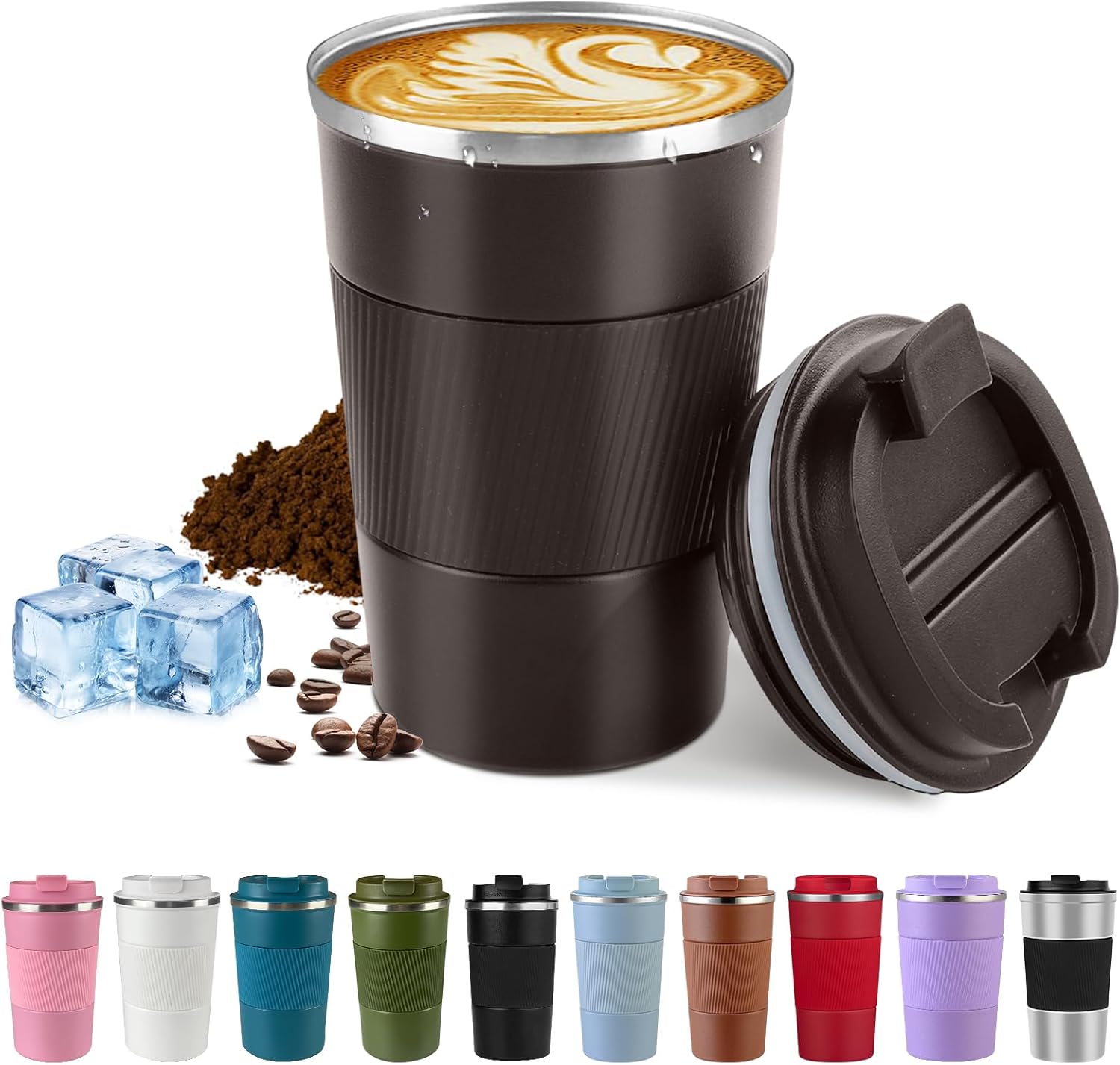 Vacuum-Insulated Stainless Steel Travel Coffee Mug, Leak-Proof Reusable Coffee Cup with Lid – Keep Hot & Cold Drinks for Hours, Durable Thermos Tumbler for Men & Women (3rd-Dark Coffee, 17OZ)