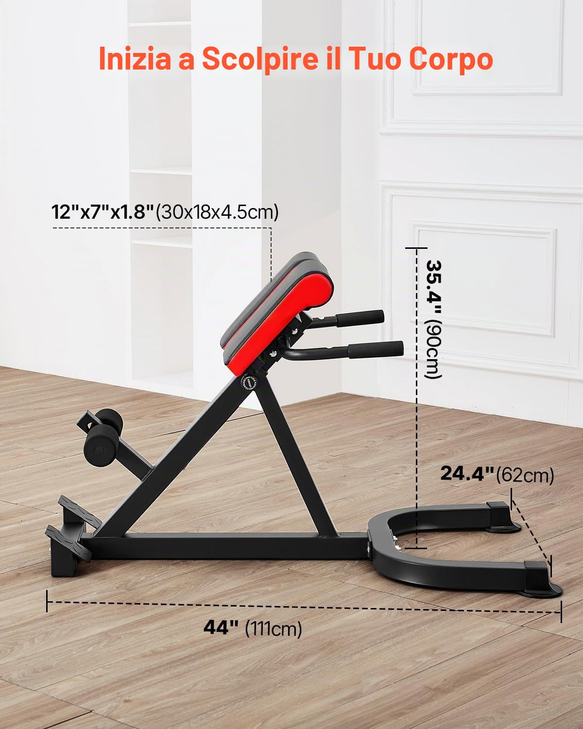 VEVOR Panca Iperestensione Sedia Romana, Macchina di Estensione 136 kg, Attrezzatura per Glutei, Muscoli Posteriori della Coscia, Parte Addominale, Panca per Allenamento Schiena Palestra Domestica