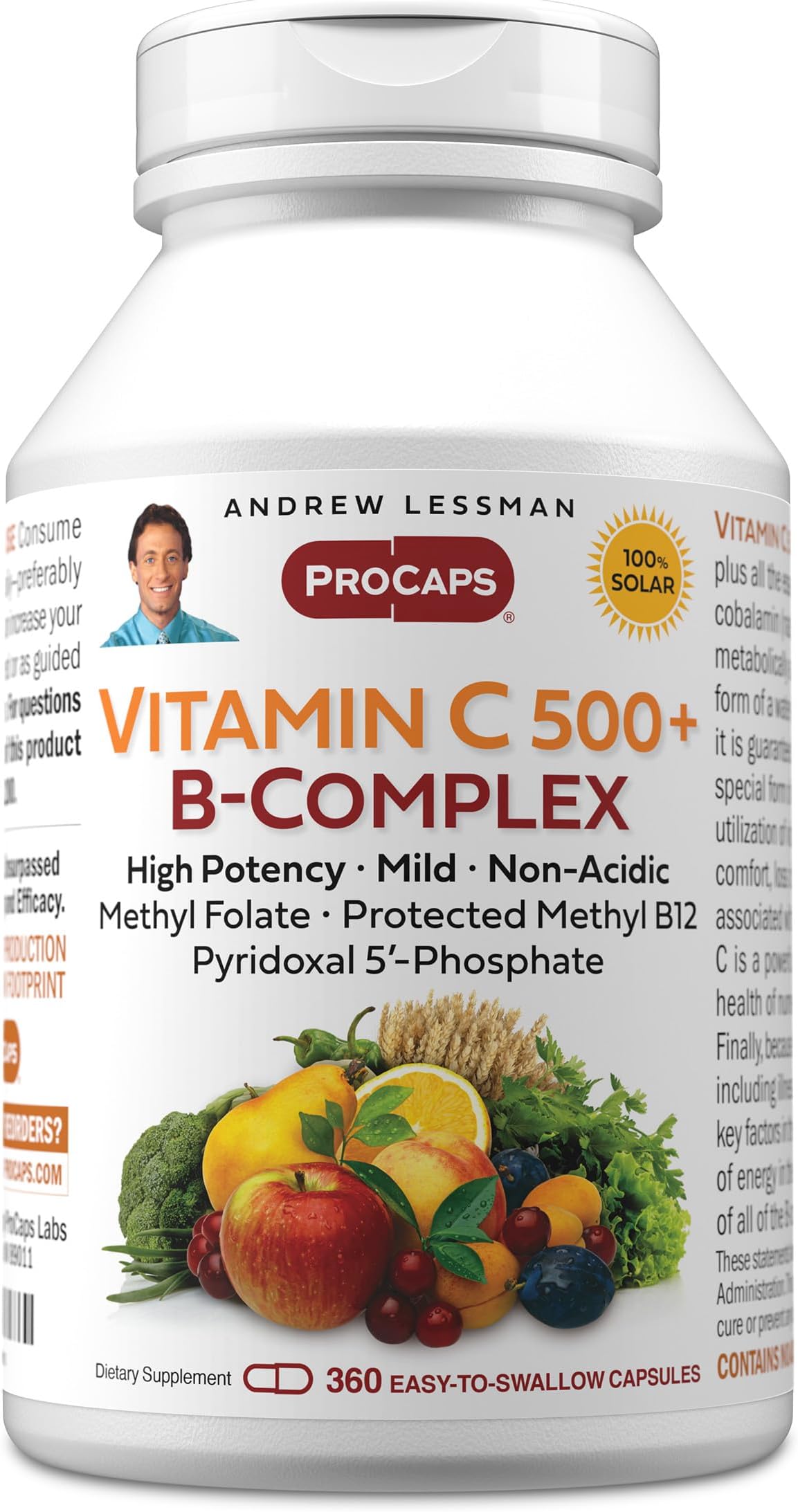 ANDREW LESSMAN Vitamin C 500 Plus B-Complex 360 Capsules - Non-Acidic Vitamin C Plus Citrus Bioflavonoids for Immune System and Anti-Oxidant Support. Easy-to-Swallow Capsules. No Additives