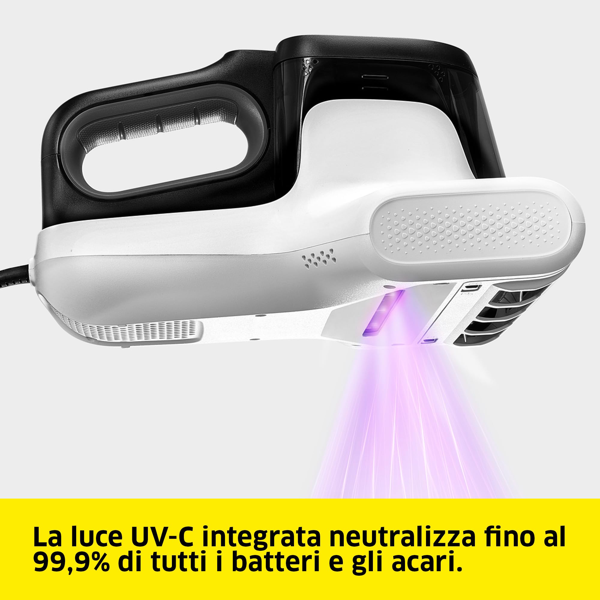 KÄRCHER aspirapolvere per materassi VCH 4 UVClean, pulizia profonda igienica con luce UV-C, rullo battente e funzione aspirante, potenza: 500 Watt, peso: 2,1 kg, elimina acari e batteri, per allergici