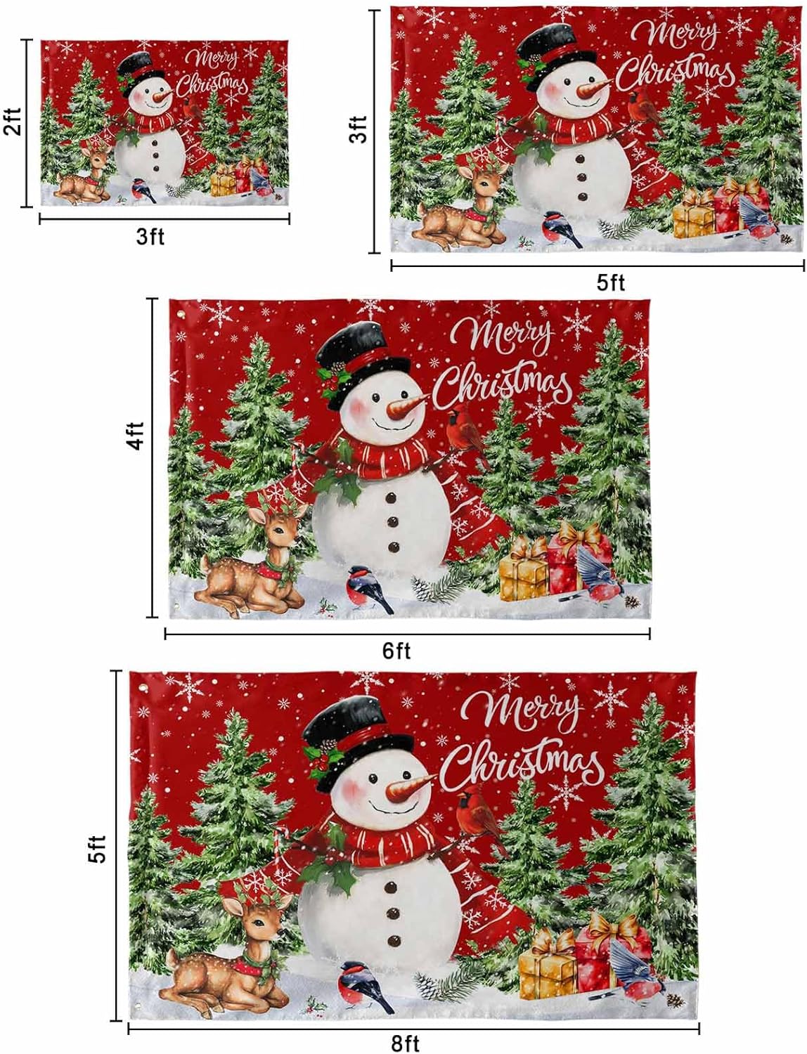 Merry Christmas Birds Flag 3x5 FT Double Sided Yard House Flag Polyester Garden Flag Seasonal Xmas Tree Snowman Elk Snowflake Red Banner Flag with Brass Grommets for Outdoor Indoor Home Decor