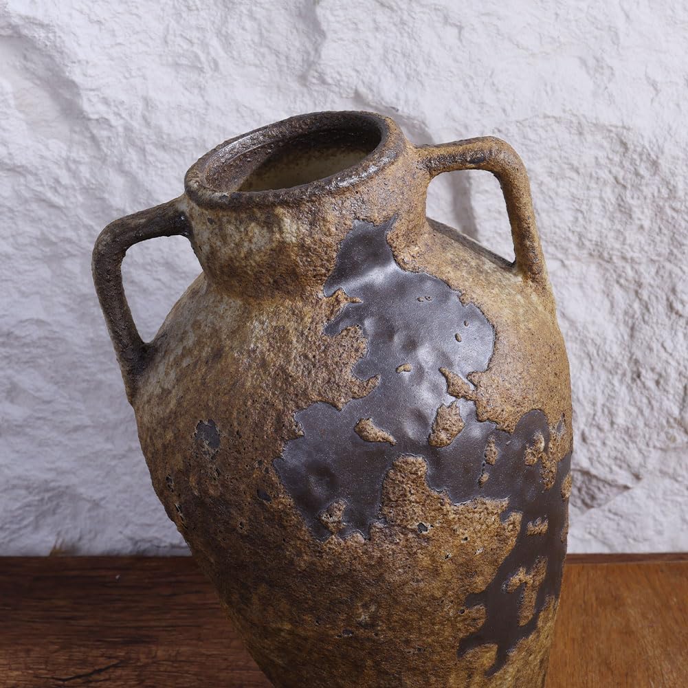 Wabi Sabi Rusty Vintage Vase, 10" Tall Wabi Sabi Decor Rustic Farmhouse Pottery Vase for Centerpiece, Textured Pottery Flower Vases for Home Decorative, Table, Living Room, Bedroom, Bathroom, Kitchen