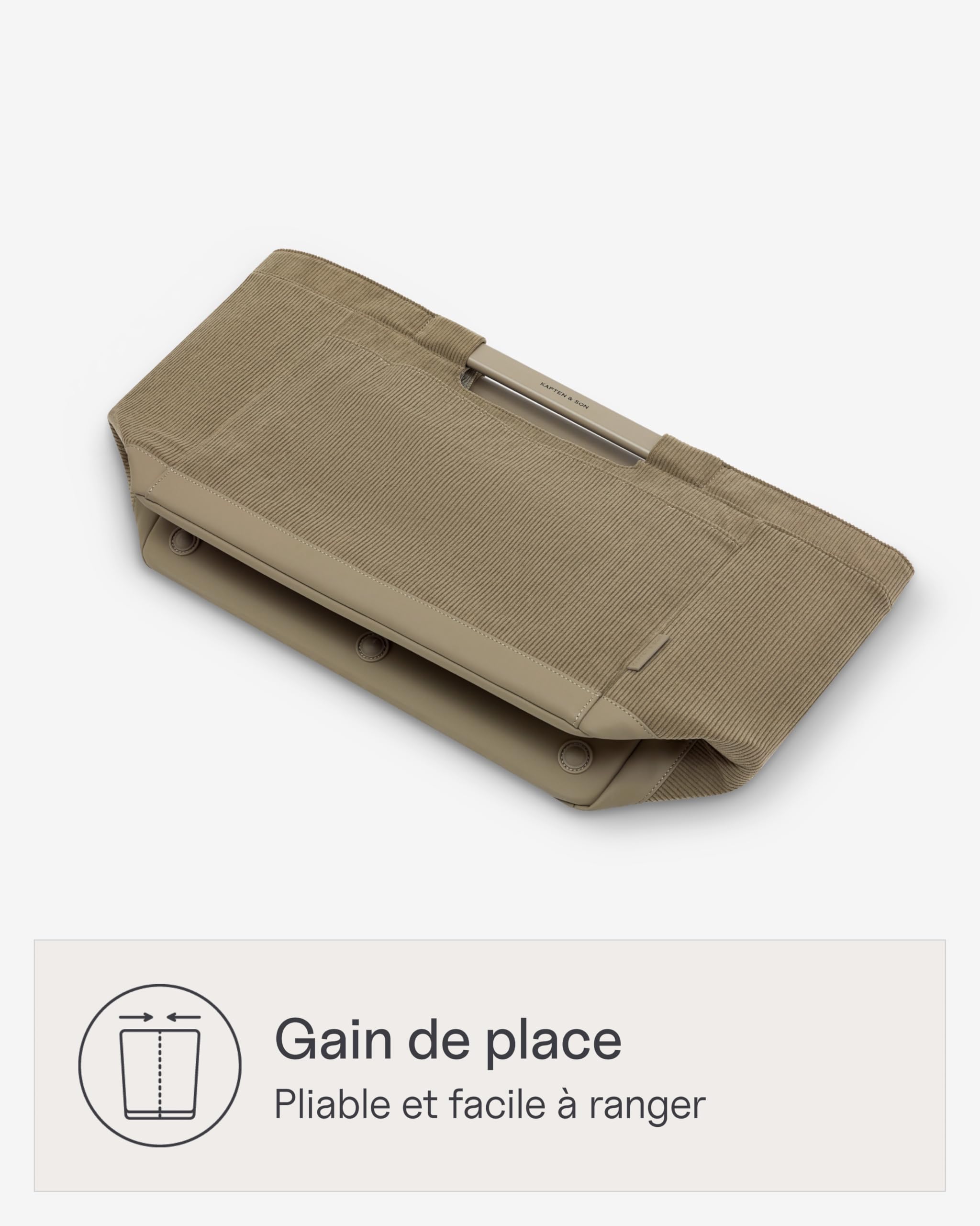 Kapten & Son Vaasa Panier de courses en velours côtelé kaki 25 l | Cabas courses | Avec jeton de chariot et compartiment magnétique | Matériau intérieur lavable | Compagnon élégant au quotidien