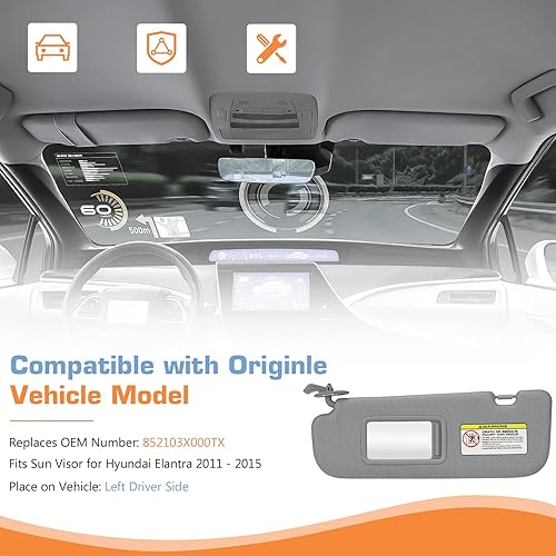 Miniatura 9 de Visera solar izquierda del lado del conductor sin luz para Hyundai Elantra 2011 2012 2013 2014 2015 Asamblea de visera, repuesto 852103X000TX, beige