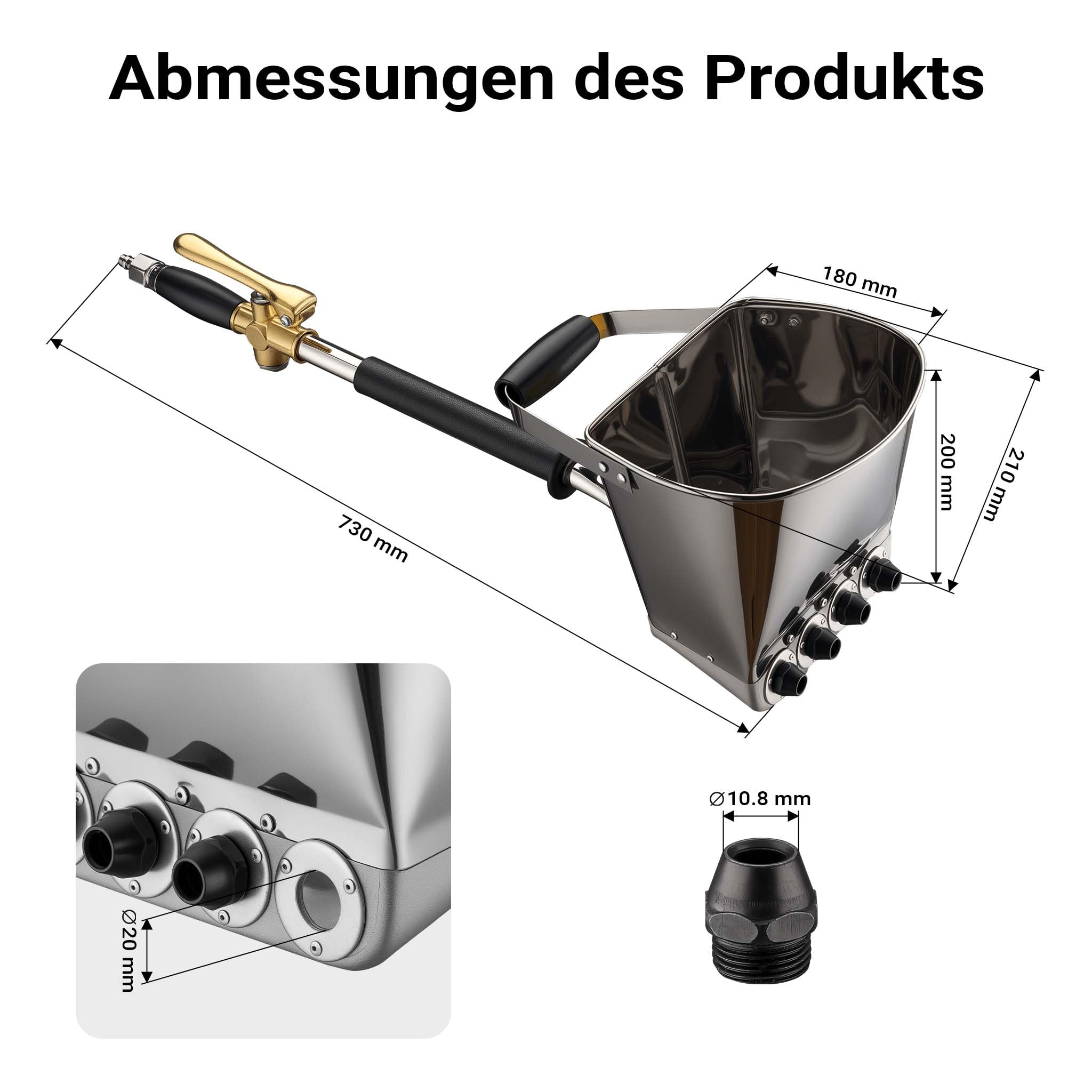 Wiltec Verputzmaschine 6-10 bar, Putzpistole mit 8 mm Düse, Mörtelpistole 3,7 l Trichter, Putzwerfer 72 cm, Putzmaschine Aluminium und Edelstahl