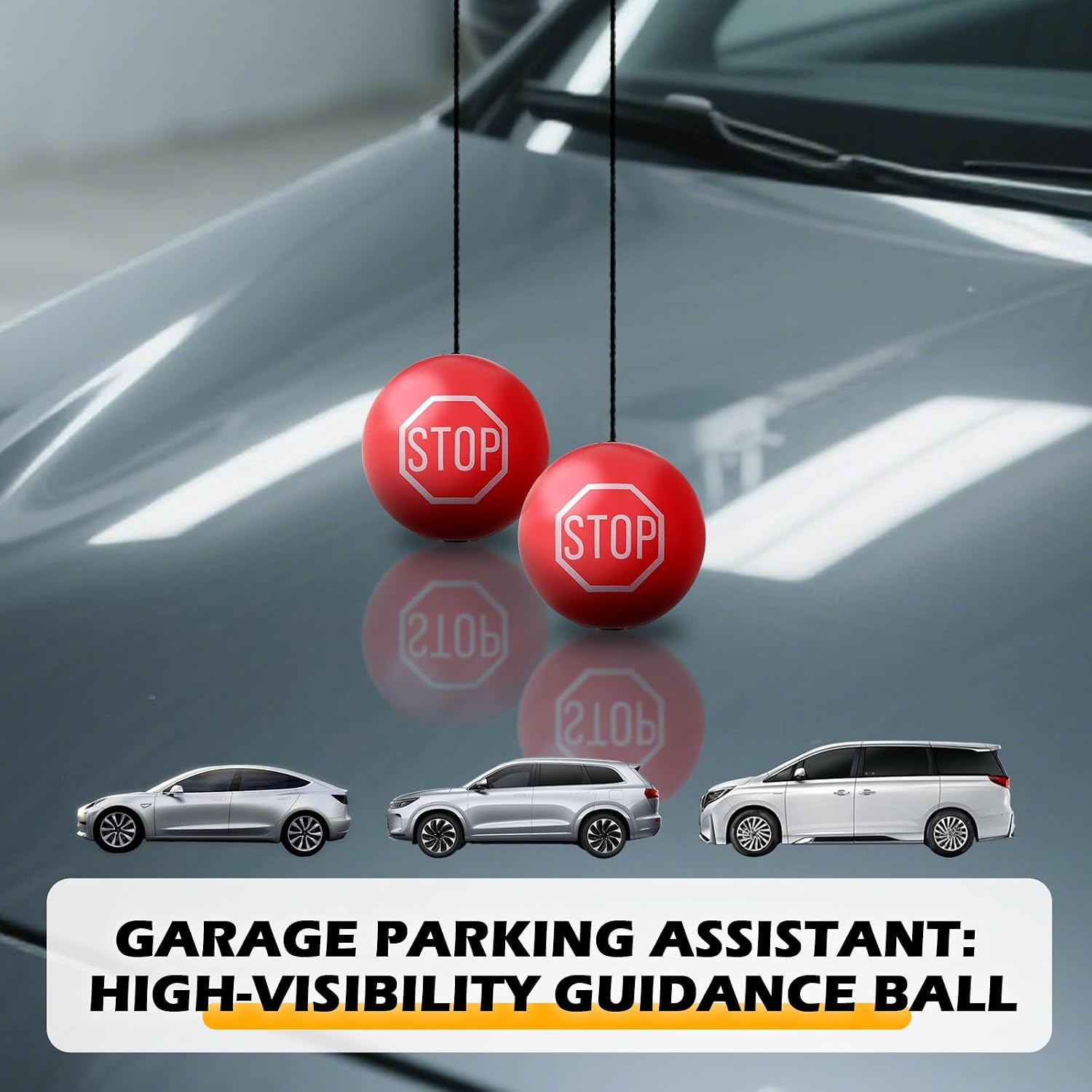 2PCS Garage Parking Aid with 13ft Rope,Hanging Garage Tennis Ball Parking Aid with Stop Sign,Adjustable Garages Stopper for Parkings Car,Anti-Collision Garages Parkings Assist for Car