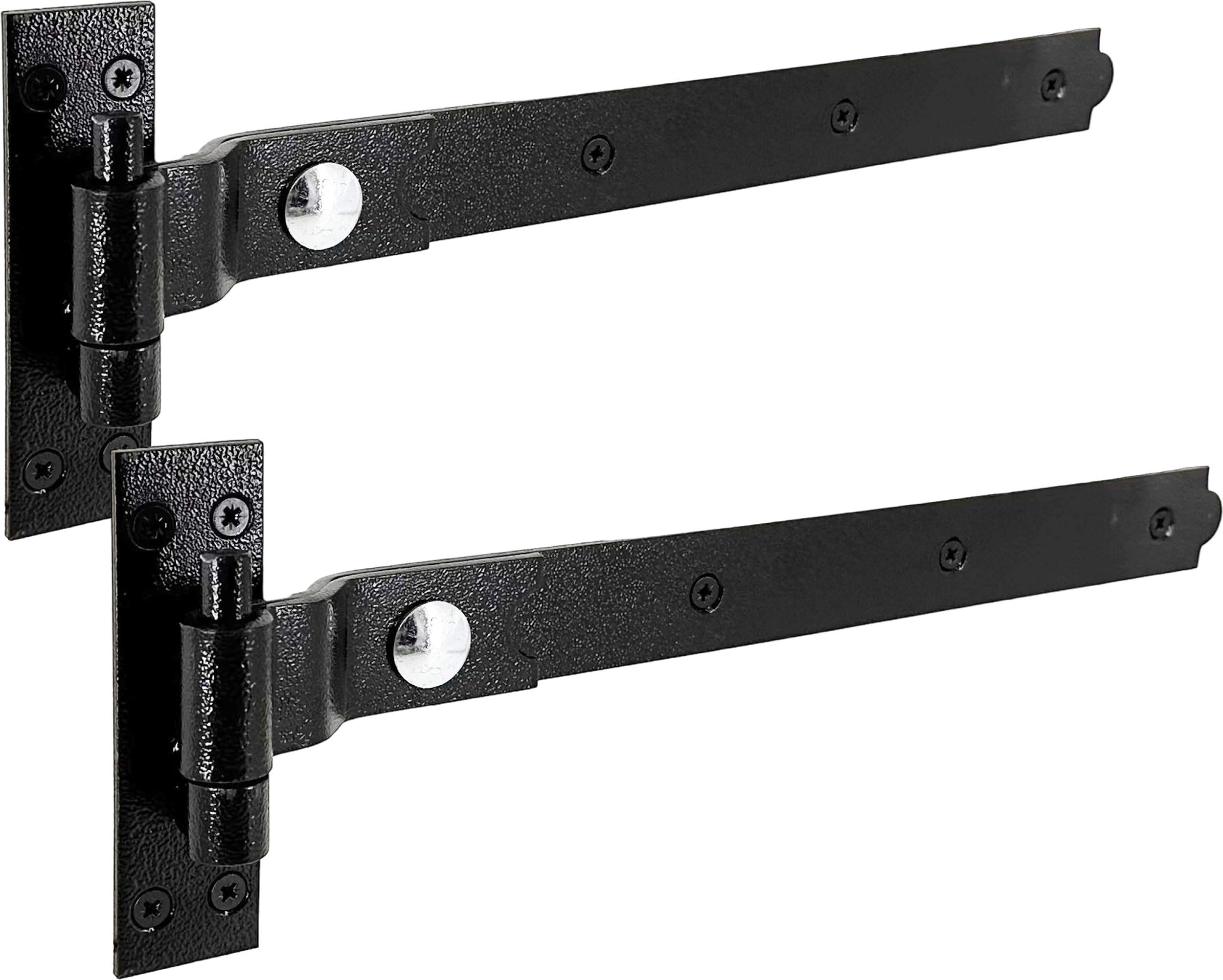 IRONTITE® Cranked Black Gate Hinges Heavy Duty 400mm (16”), Hook and Band Gate Hinges for Wooden Gates. Cranked Hinges with Fixings Included. (Black)