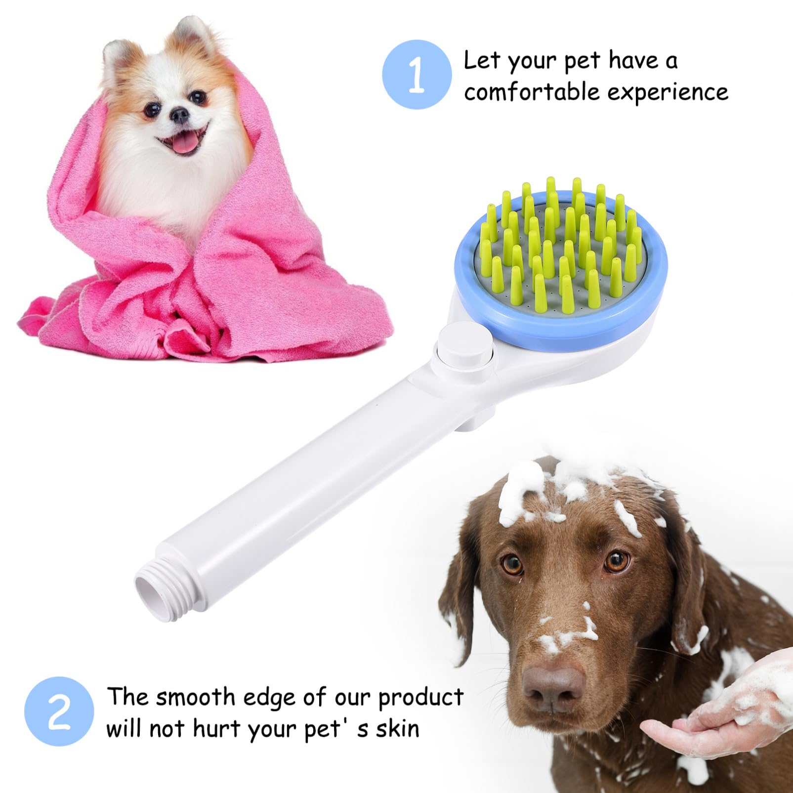 Rociador de Ducha para Perros con Cepillo Multi-funcional de Abs, Accesorio Cómodo Cuidado de Mascotas y Limpieza Eficaz de Patas