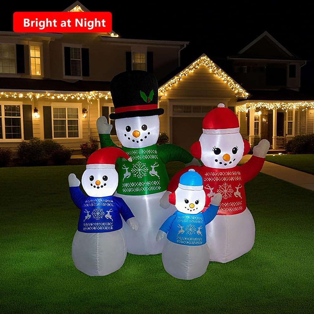6-Foot Inflatable Christmas Decorations - Set of 4 Inflatable Snowman Family Figures with Built-in LED Lights, Ideal for Garden Lawns and Outdoor Christmas Decor - Image 2