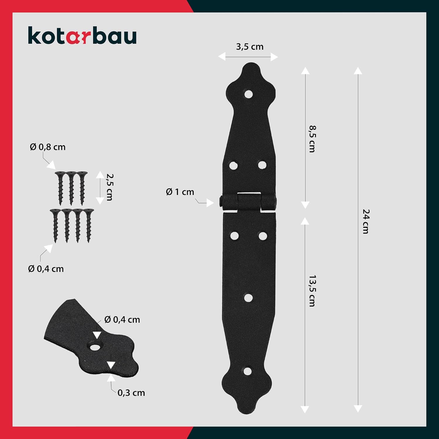KOTARBAU 5904994083511 T-Scharnier gate Fittings, Black, 100 x 150 x 35 mm