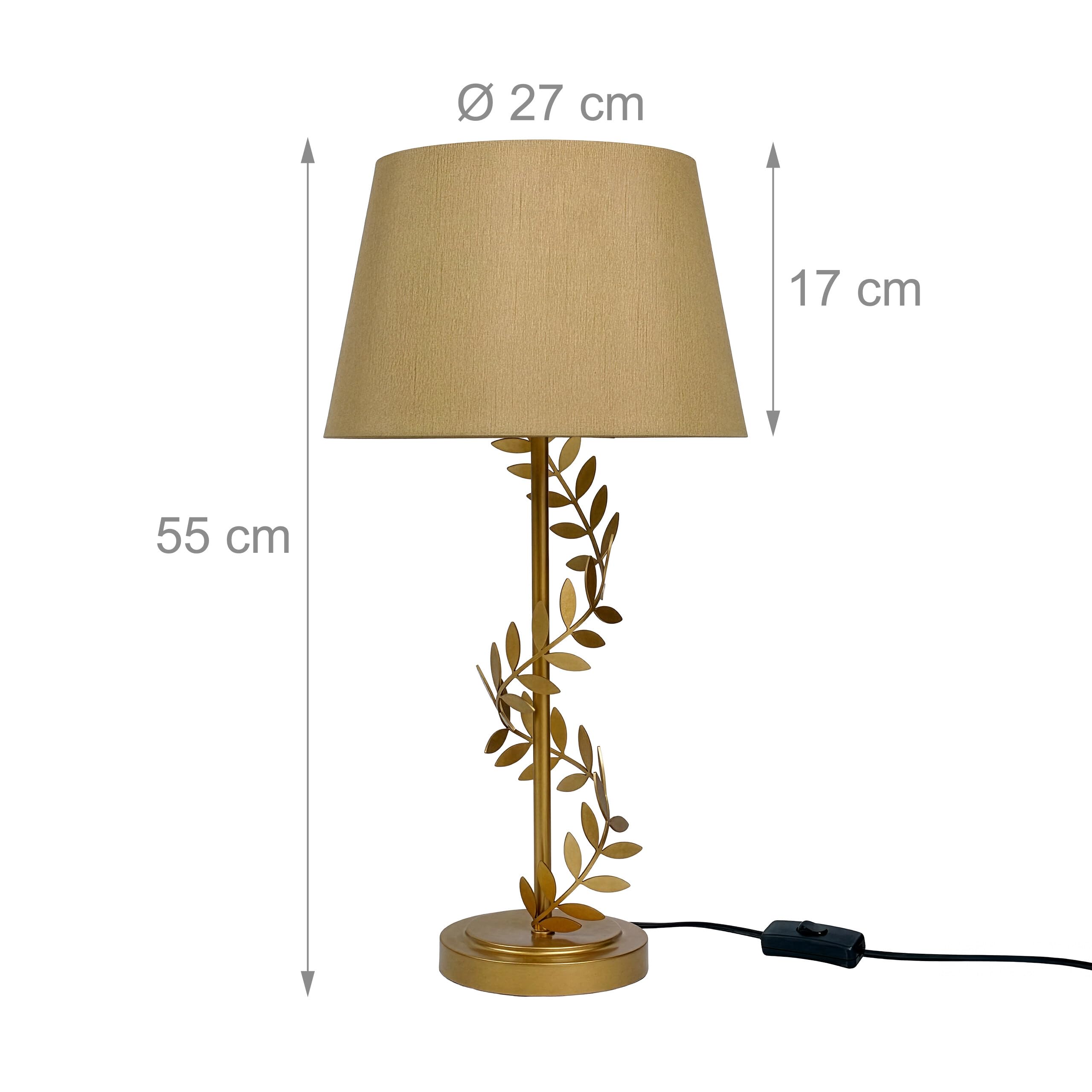 Relaxdays Lampada da Tavolo, Base in Metallo, Paralume in Tessuto, E27, HxD: 55x27 cm, Oro