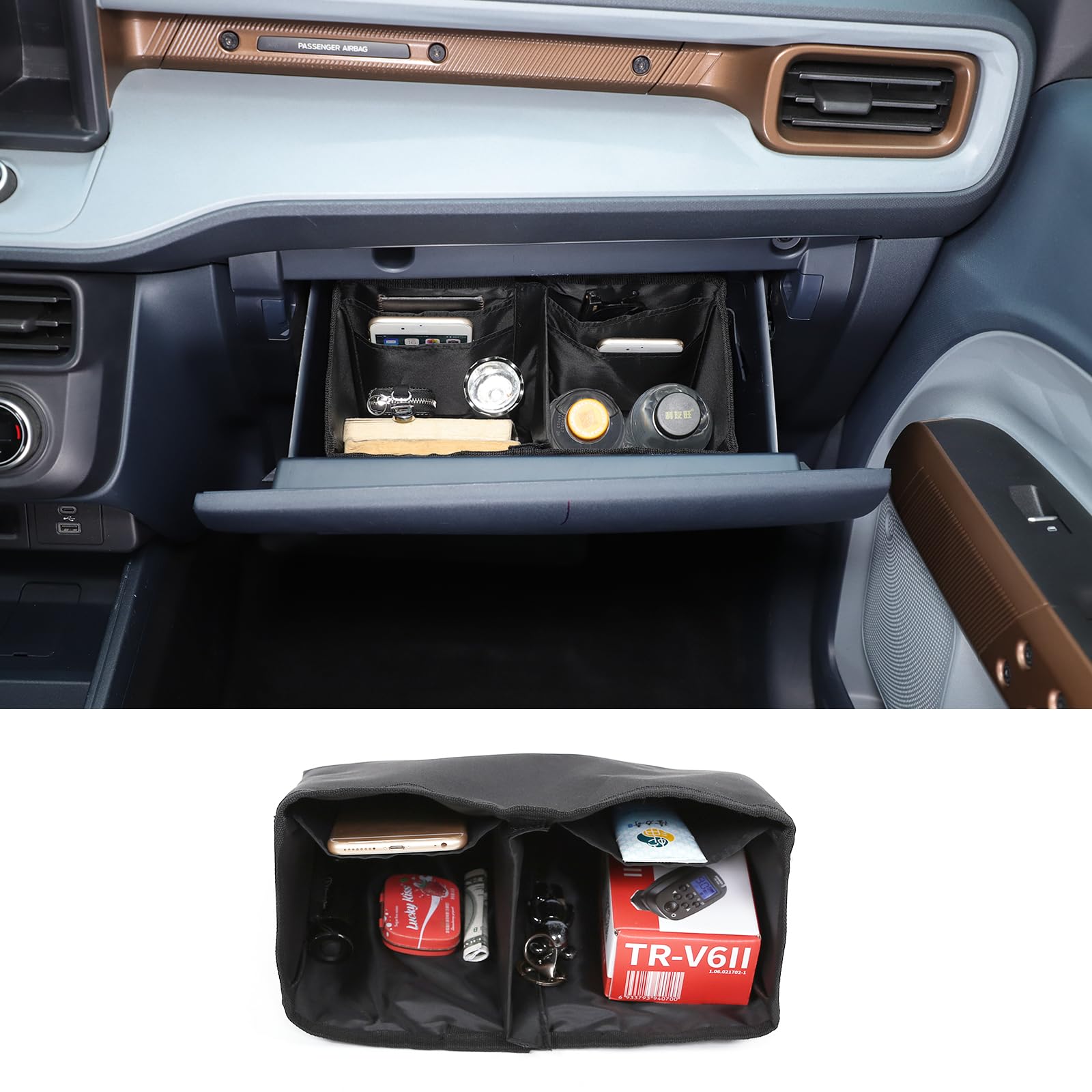 Lcojicep Co-Pilot Glove Box Dividers Organize Compatible Compatible with Ford Maverick 2022-2025 Passenger Side Glove Divider Box Storage Bag Compartment Partition Insert Tray Accessories