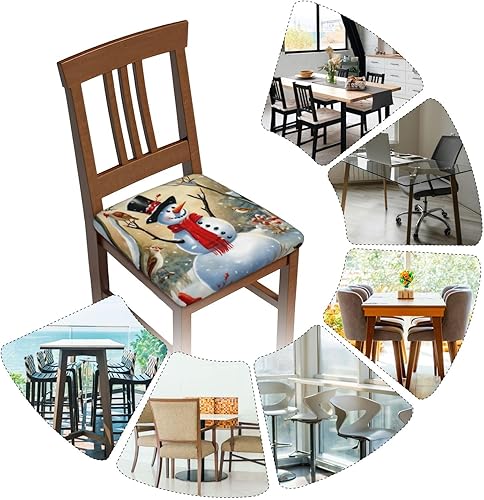 Miniatura 6 de Juego de 4 fundas de asiento extraíbles para silla de comedor, diseño de muñeco de nieve de invierno, fundas elásticas para silla de boda, protector
