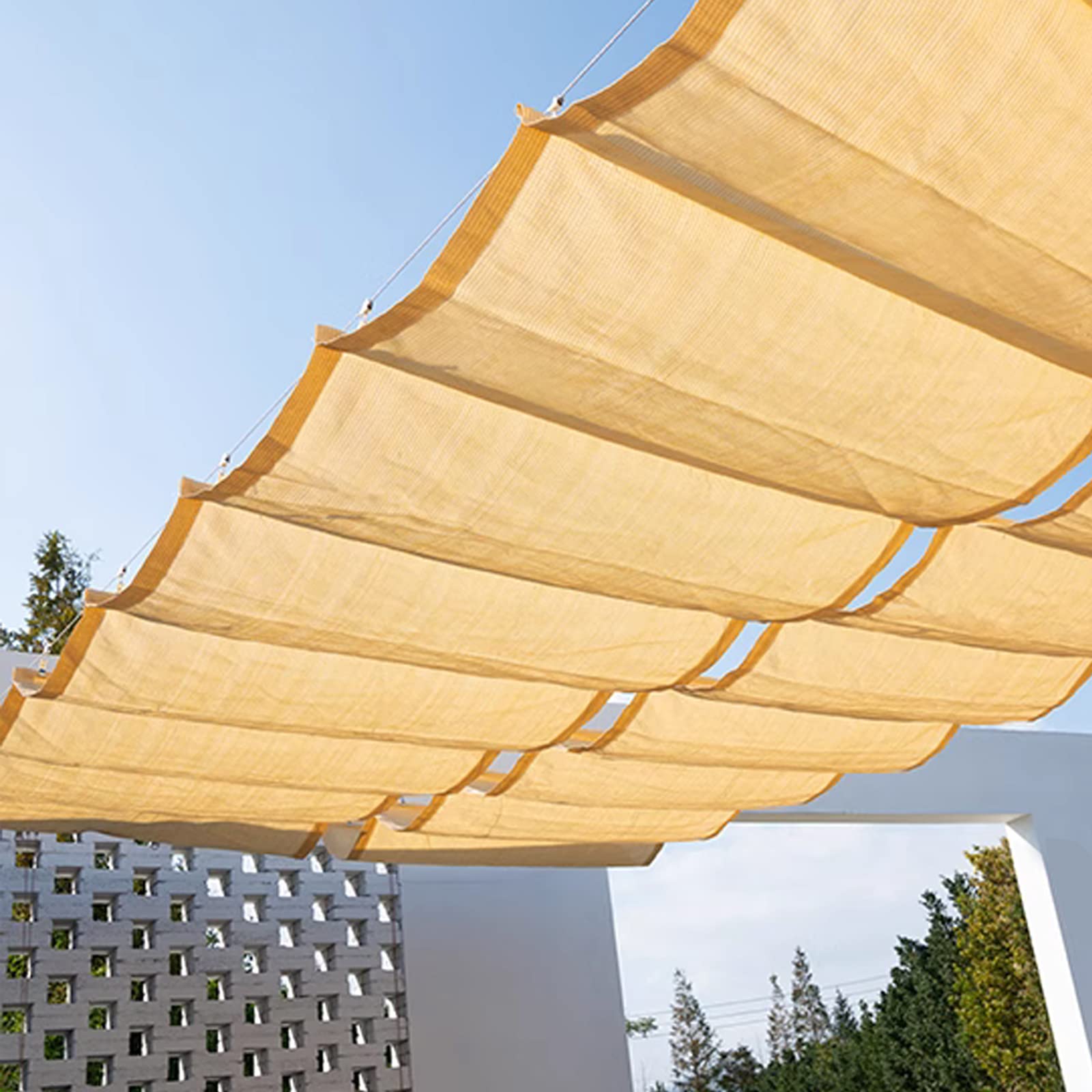 WQPMNYG Waterproof shade sail Breathable Waterproof HDPE Mesh Tarp Retractable Wave Shade Sail 98% UV Block Awning Canopy for Outdoor Garden Patio Party Beige (1x5m/3.3x16ft)