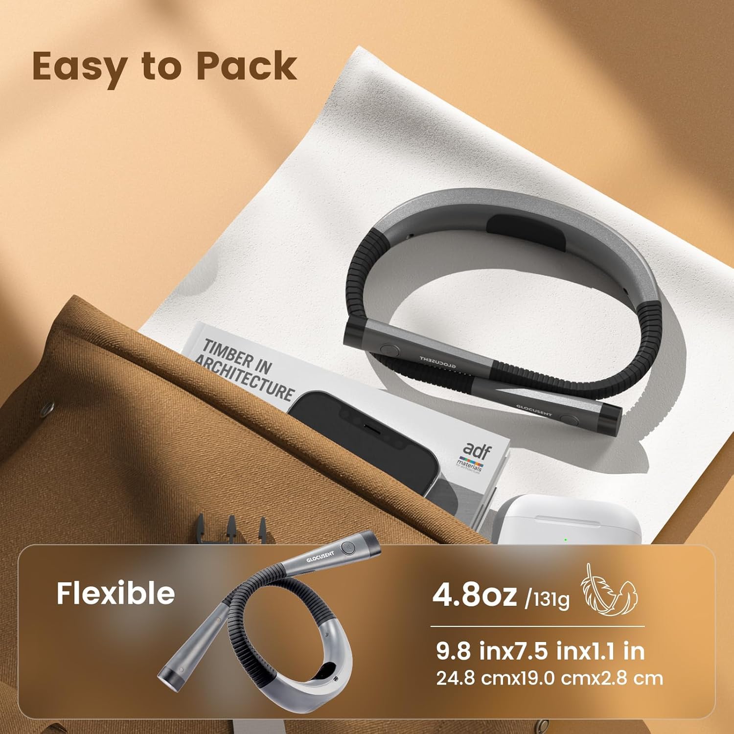 Glocusent Book Light, 3-Color & 6-Brightness Reading Light, Bendable Neck Light, 80-hr Lasting Rechargeable Book Light, Perfect Reading Lights for Books in Bed, Knitting, Repairing, Book Lovers Gifts - Image 5