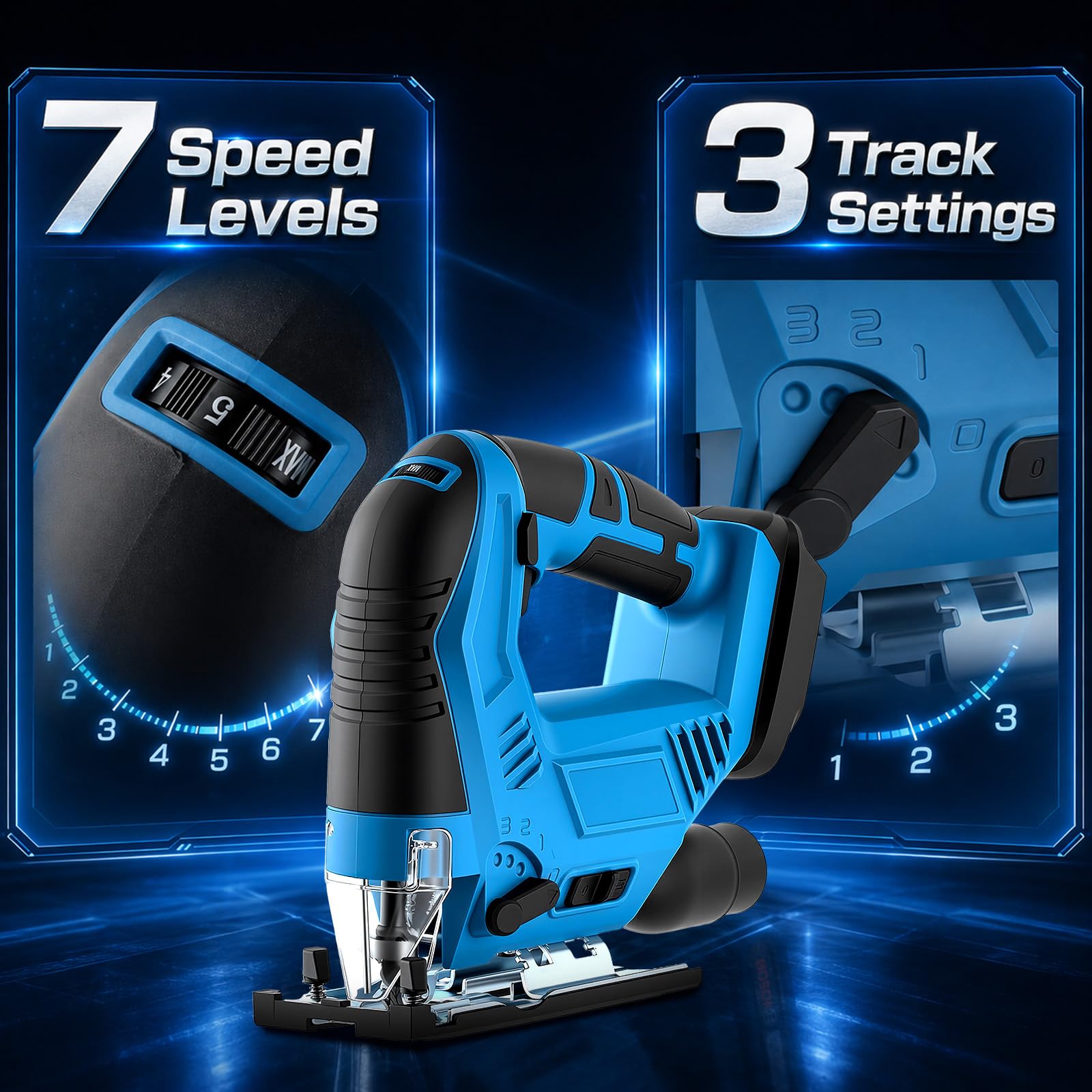 Sierra de calar con batería compatible con baterías Makita de 18 V, sierra de calar pendular con 7 velocidades, corte de inglete de ± 45°, luz LED, cambio de hoja de sierra sin herramientas, para