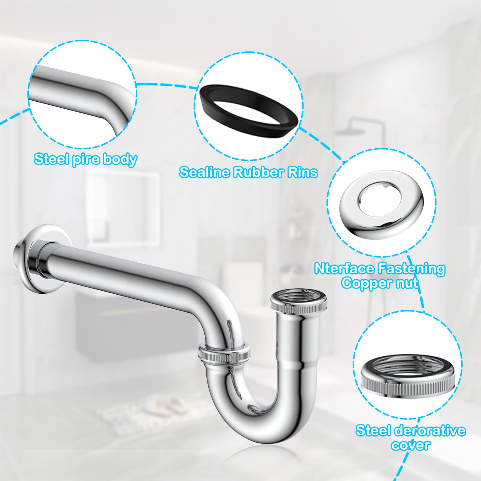 Sifón Compatible para Lavabo, Sifón de Tubería, Sifón Universal de Diseño, para Lavabo y Fregadero de Baño, Sifon Lavabo de Baño 1 1/4 Pulgadas (32mm)