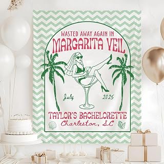 Margarita Veil Bachelorette Party Tapestry – Fun Tequila Theme Wall Decor for Bridal Shower, Cute Bride Squad Girls Trip Banner, Tropical Hen Night Room Accent, Pre Wedding Celebration Backdrop