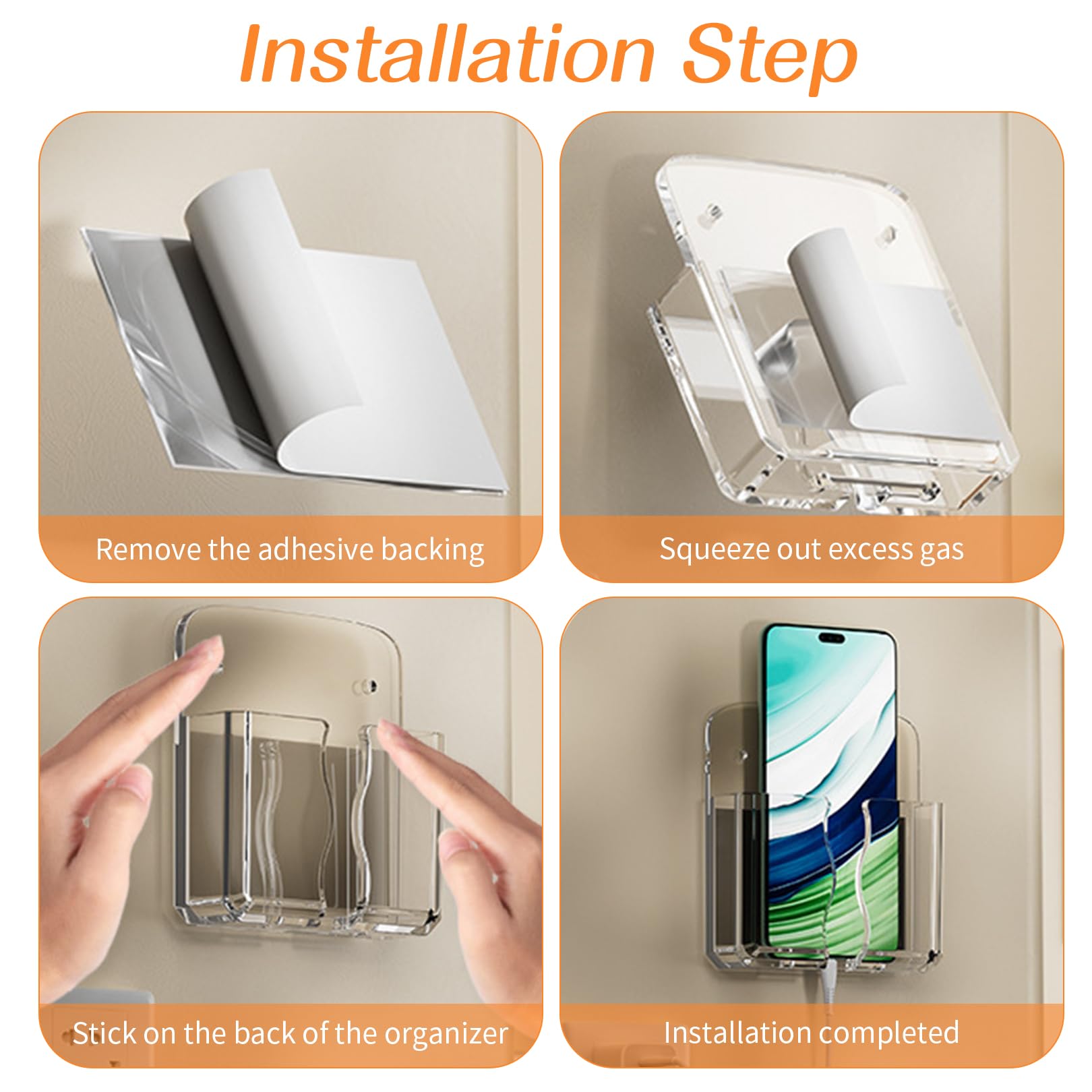 YueJieSelected 2 Stück Handy Wandhalterung mit Klebstoff, Wandhalterung für Smartphones, Universal, Wandmontage, Acryl, Hand Free, Ideal für Schlafzimmer, Badezimmer, Küchen, Wohnmobile