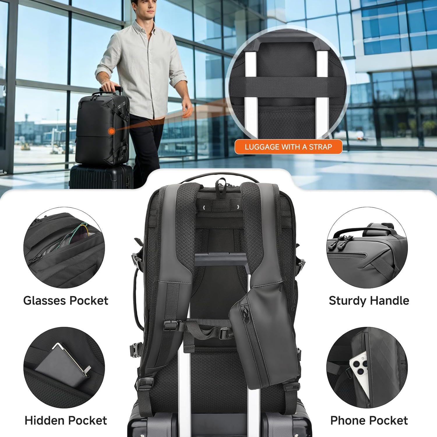 SWICKY Travel Backpack for Men, 40L Carry on Luggage Laptop Backpack Bag Airline Approved, Water-Resistant Business Commuter Backpack Fits 17.3 Inch Laptop