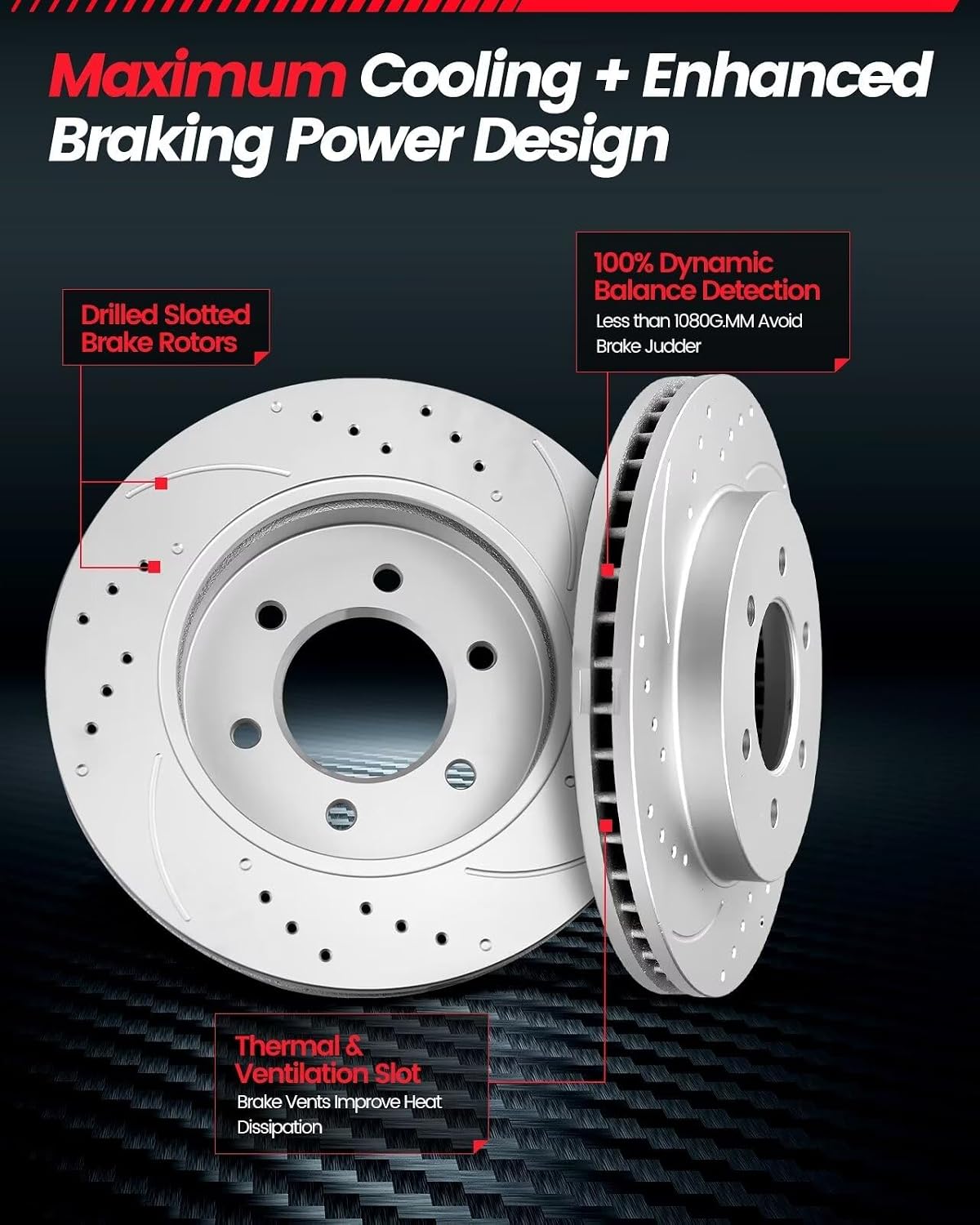Brake Pads And Rotors Front Compatible with Ford f150 2010-2020, Expedition 2010-2021, Lincoln Navigator 2010-2021|Drilled Slotted Rotors Kit Anti-Rust Geomet Coated|350mm(13.8in)