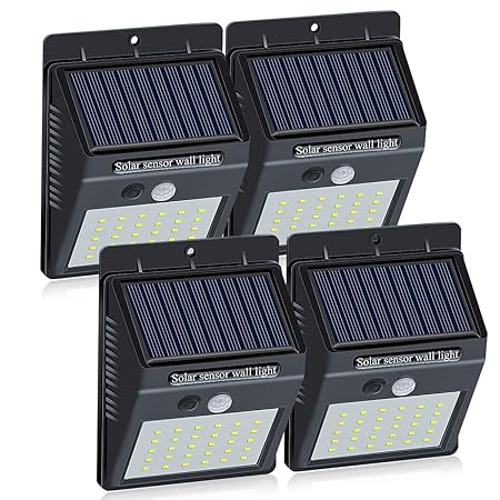 Tuzech Solar Lights Wireless Waterproof Motion Sensor Outdoor Light for Patio, Deck, Yard, Garden with Motion Activated Auto On/Off (4 Pack)