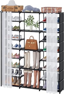 Buzowruil 9 Tiers Large Shoe Rack Shoe Storage Shoe Organizer 50-55 Pairs Shoe Tower Metal with C...