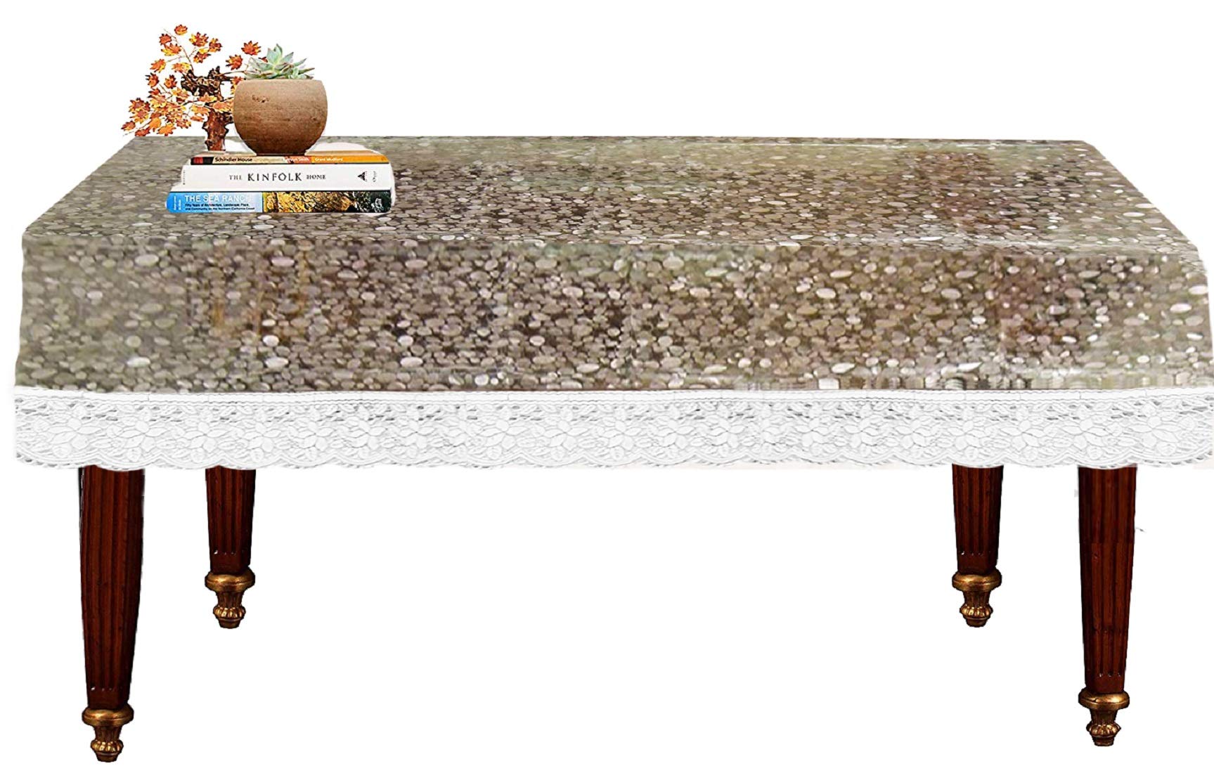 Kuber Industries Transparent 3D Design PVC 4 Seater Center Table Cover 60"x40"(White) CTKTC33808