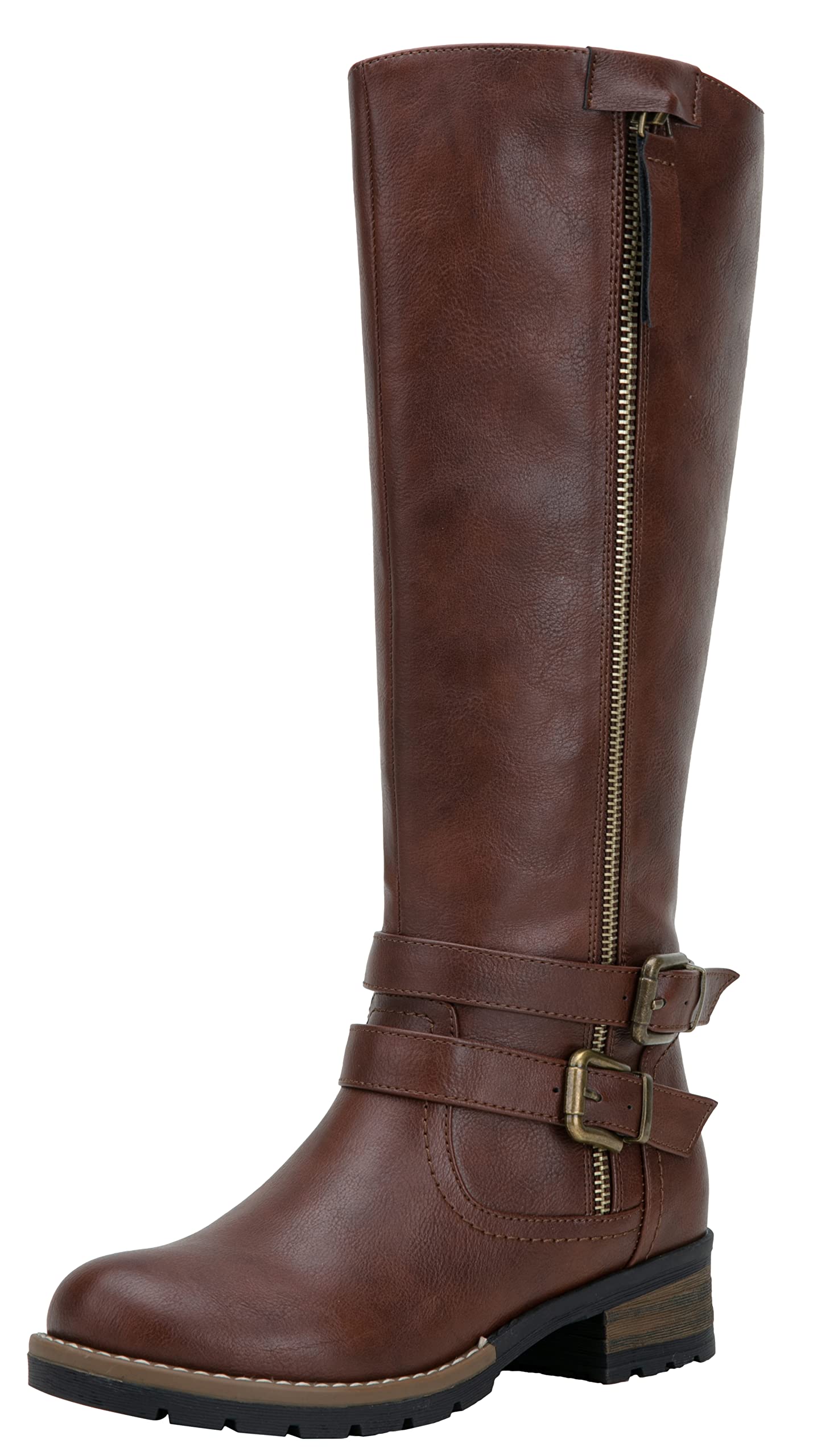 Jeossy Women's Knee High Classic Riding Boots with Zipper and Buckle Straps