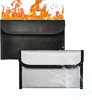 2 sacchetti ignifughi 20 x 12 cm, borsa portadocumenti ignifuga, impermeabile, per oggetti di valore, capacità valigetta, portafoglio