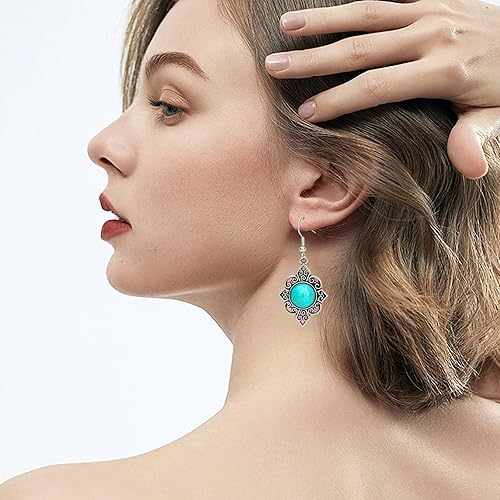 Miniatura 6 de NEWITIN 14 Pairs Turquoise Stud Earrings for Women Hypoallergenic Earrings Turquoise Jewelry Gemstone Oval Round Flower Shape Square Studs Turquoise