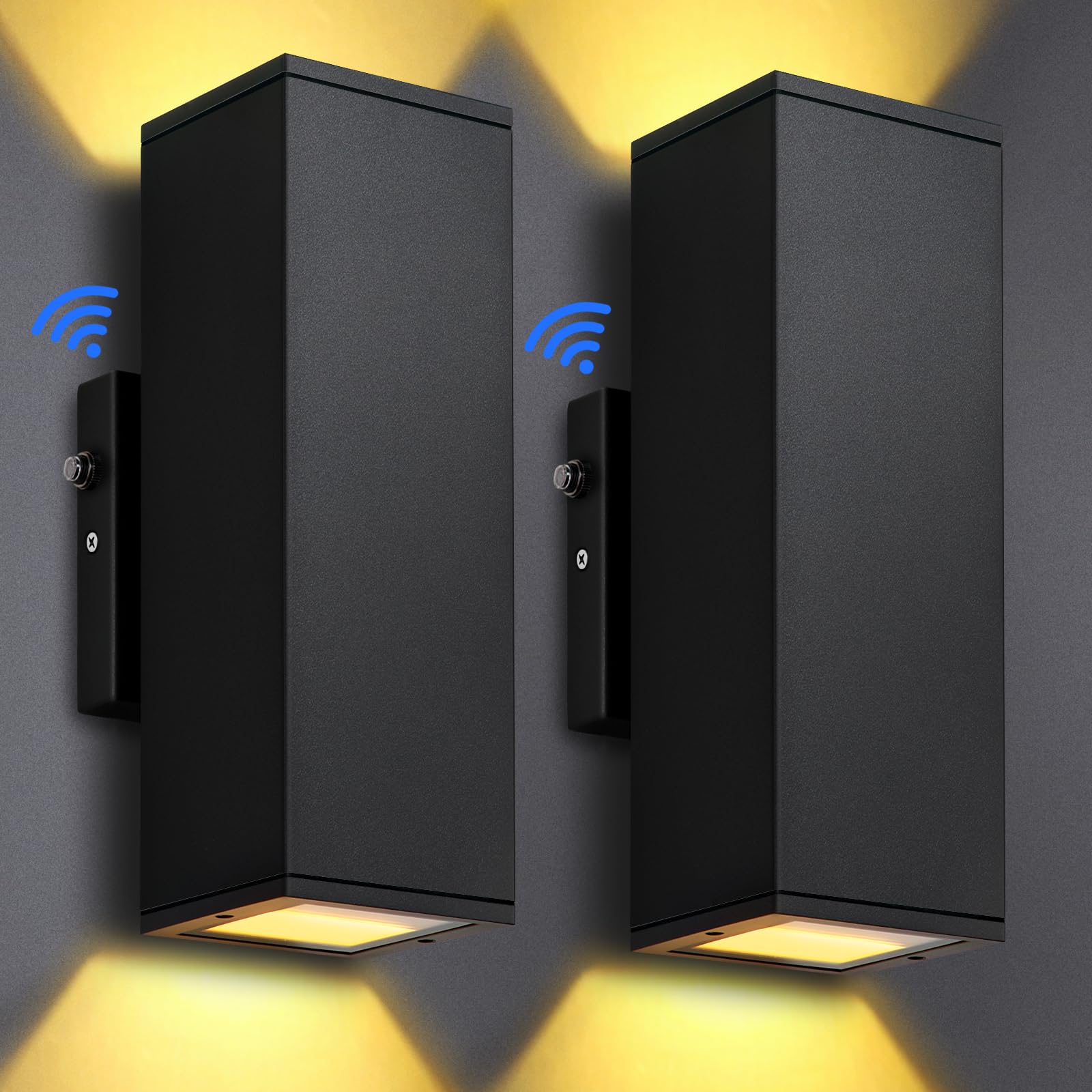 DAKAFUL Dusk to Dawn Outdoor Lighting Sensor Porch Lights 2 Packs, 12W 2700K Integrated LED Up Down Lights Outdoor, IP65 Waterproof Aluminum Wall