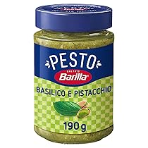 Barilla Pesto Basilico e Pistacchio con Basilico 100% Italiano e Granella di Pistacchio, Consistenza Cremosa con Granelli di Frutta Secca, Gusto Avvolgente Delicatamente Tostato, Sugo Per Pasta, 190 g