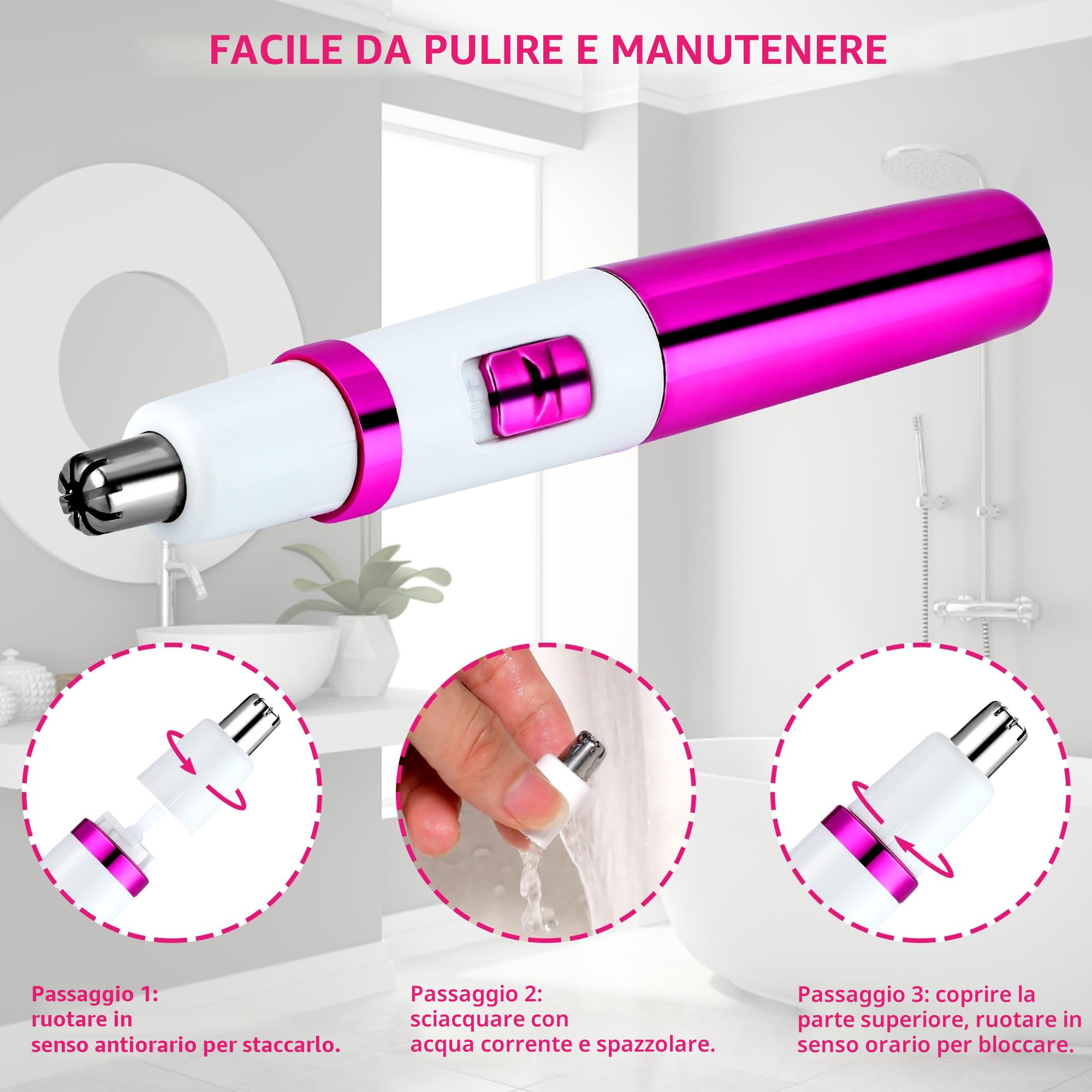 NUMIFUN Rasoio per da naso da donna, senza dolore, per orecchie e naso, per sopracciglia, orecchio, nasos, professionale, impermeabile, oro rosa