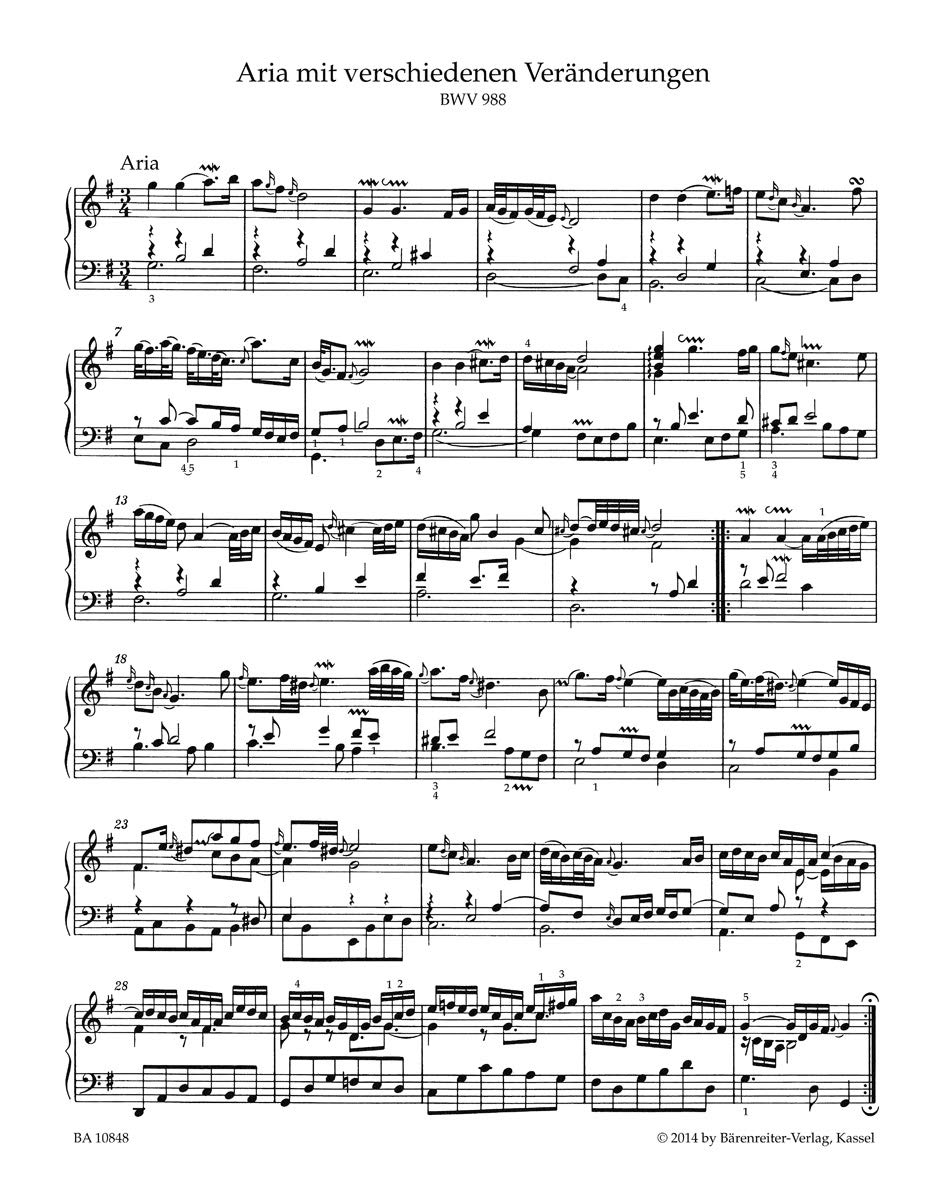 Bärenreiter Goldberg-Variationen BWV 988 Urtext Spielpartitur