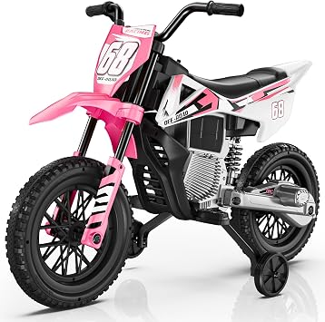JOYSTROLL 12V Kids Motorcycle, 2x25W Ride on Motorbike | Equipped with Safety Training Wheels, Self-Control Throttle Grip, Music, Spring Suspension, Idea Present for Little Kids