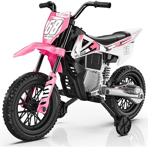S6 12V Kids Motorcycle, 2x25W Ride on Motorbike, Equipped with Safety Training Wheels, Self-Control Throttle Grip, Bluetooth, Multi Music, Spring Suspension, Idea Present for Little Kids