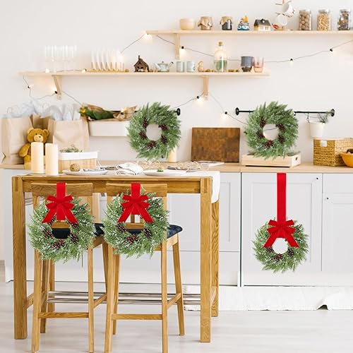 Miniatura 3 de 12 piezas de coronas de Navidad, coronas de gabinete de cocina de Navidad con cinta roja, mini coronas para decoración de granja, guirnaldas