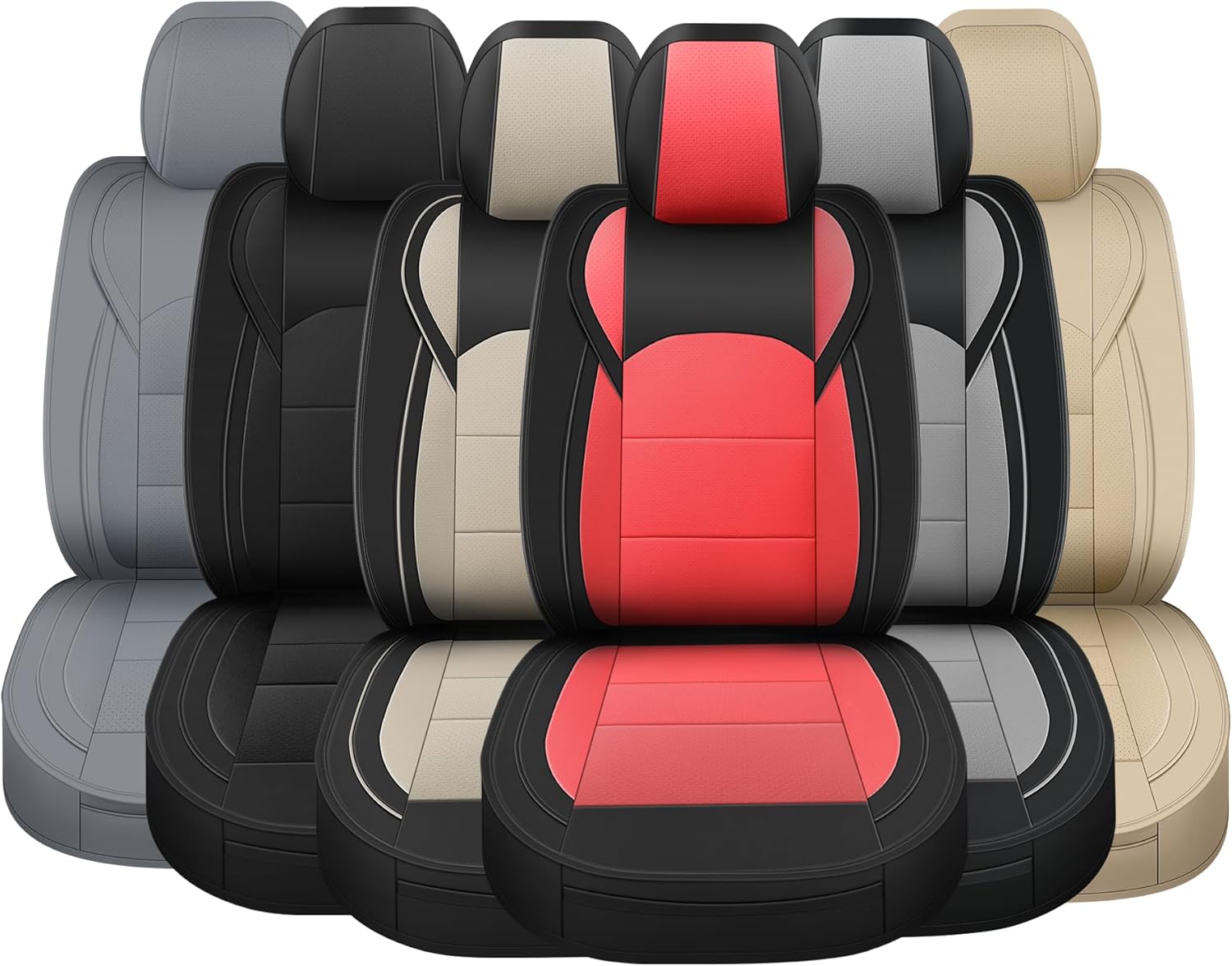 GXT Custom Fit Chevrolet Silverado Seat Covers, Front & Rear Waterproof Leather Car Seat Covers, Seat Cushion Protector Fit for Chevrolet Silverado 2007-2013, 2019-2023 (Beige)