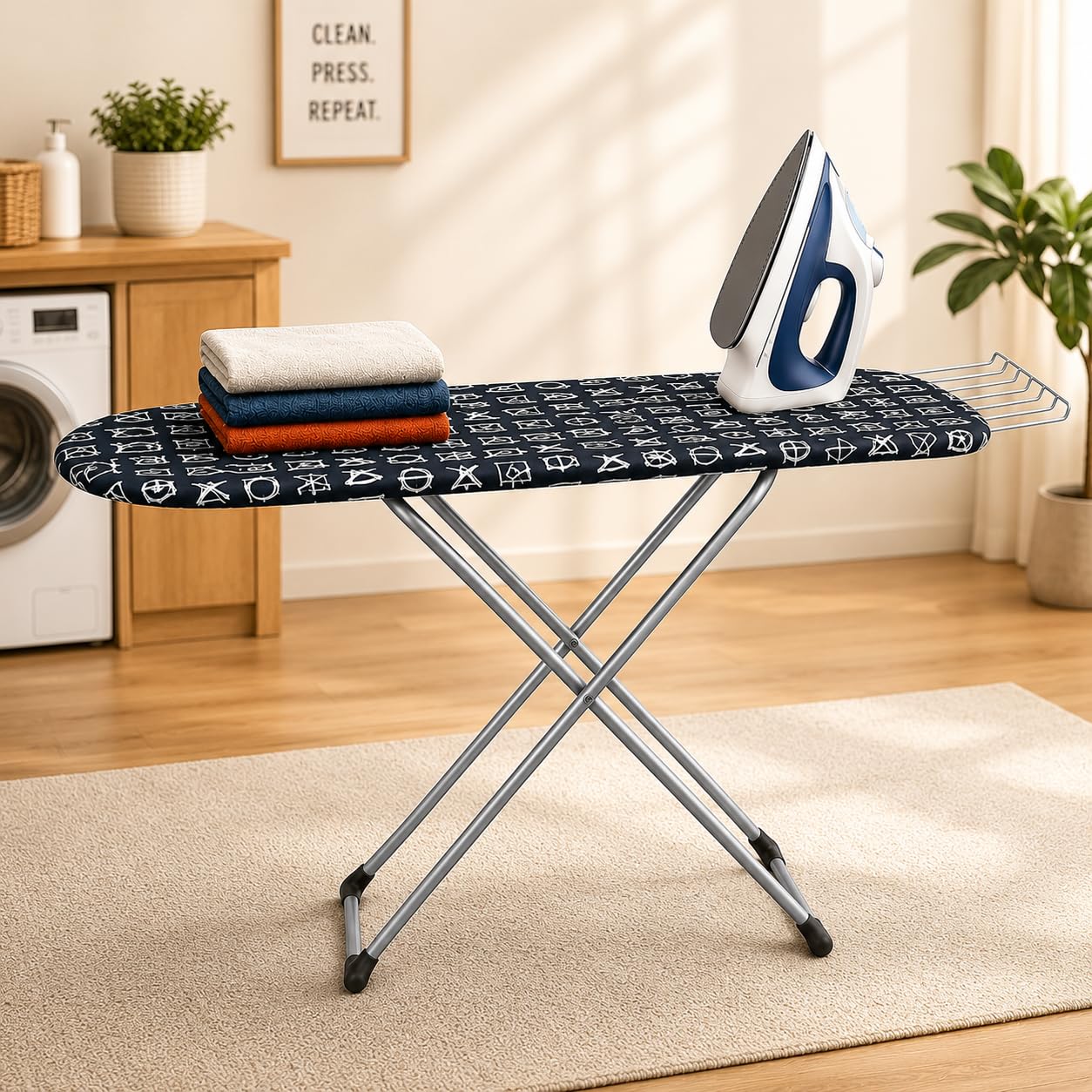 ZOLMIX Wooden Ironing Board with Heat Resistant Cotton Fabric Cover,13mm Premium Foam Padding & 18mm Base Table with Iron Holder, Foldable & Adjustable with Anti Slip Caps
