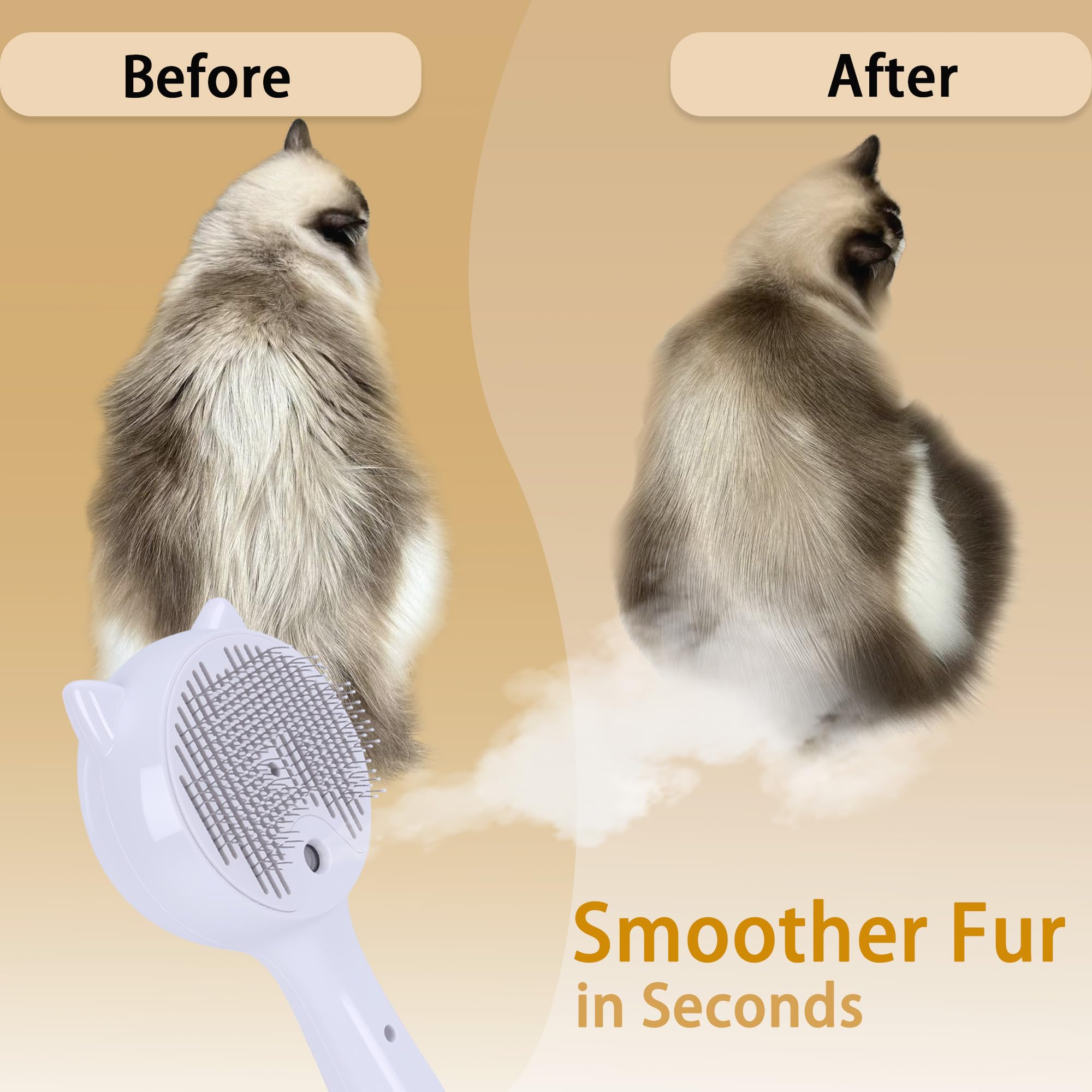 Spazzola a vapore per cani e gatti, pettine 3 in 1, riduce lo spargimento, setole morbide, favorisce la salute del cappotto, include shampoo senz'acqua, bianco