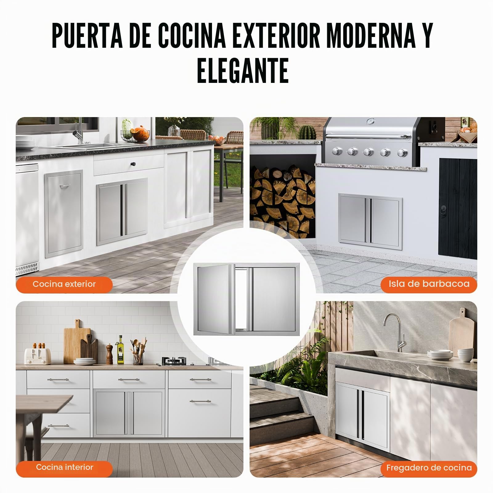 VEVOR Puerta doble de cocina para barbacoa al aire libre, 28x19 pulgadas, puerta vertical acero inoxidable con asas empotradas