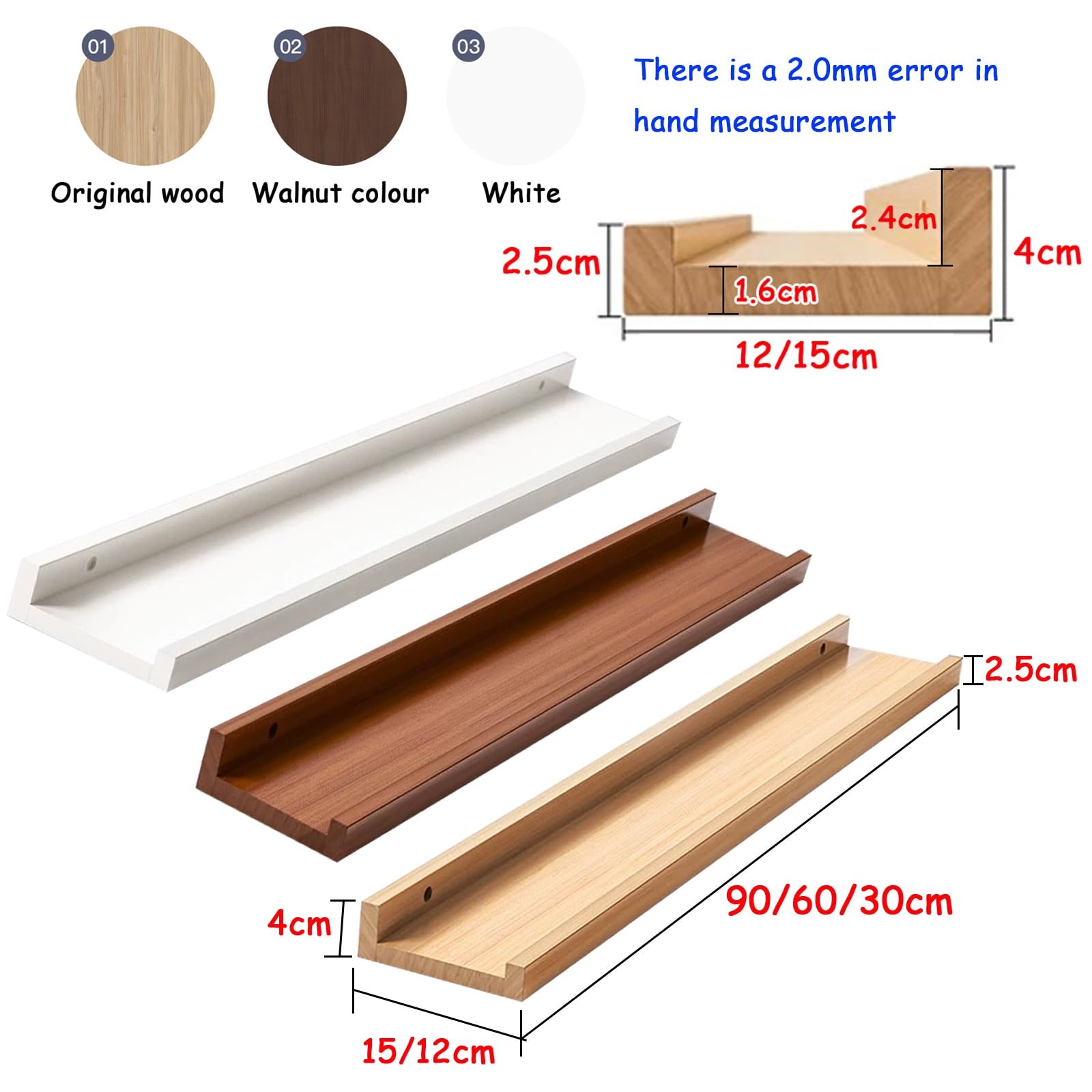 30 * 12cm Scaffale Montato A Parete, Mensola In Legno Massiccio, Scaffale Di Stoccaggio, Scaffale Di Esposizione, Forte Cuscinetto, Risparmio Di Spazio(White,60 * 12cm)