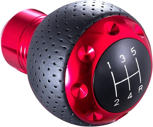 Miniatura 5 de Arenbel Pomos de palanca de cambios manuales de cuero de 5 velocidades, repuesto para la mayoría de camiones MT, color rojo