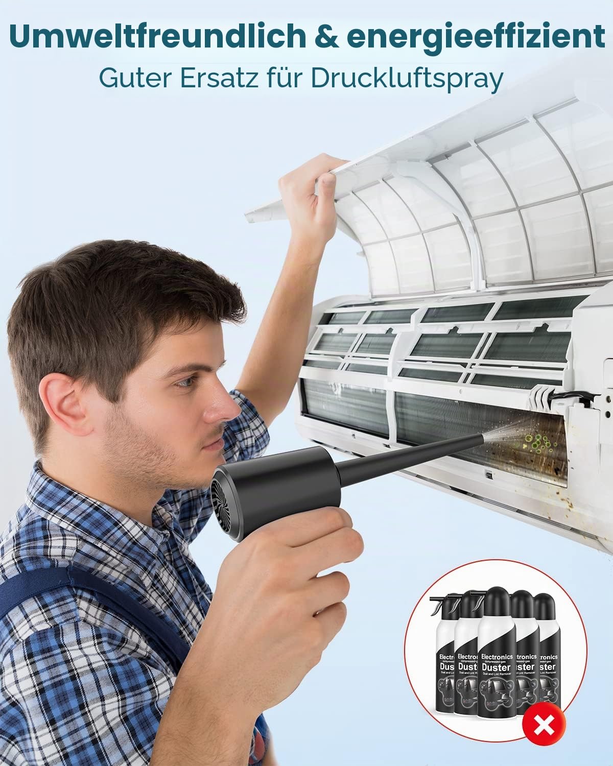 Elektrisches Staubgebläse Druckluftspray PC Reinigungsset 3-Gang Air Duster mit LED-Licht