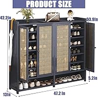 Vista 2 de 8 Tier Bamboo Shoe Cabinet with Doors, 38-42 Pairs Shoe Rack for Closet, Shoe Storage Cabinet for Hallway Living Room Office(Grey)